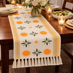 Table Runner with Tassels - Cotton 13.5 x 51 Inch, Sunburst Flower
