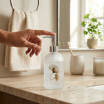 Flower Print Glass Soap Dispenser For Bathroom And Kitchen Sink ( 19.5x7.5 cm White )