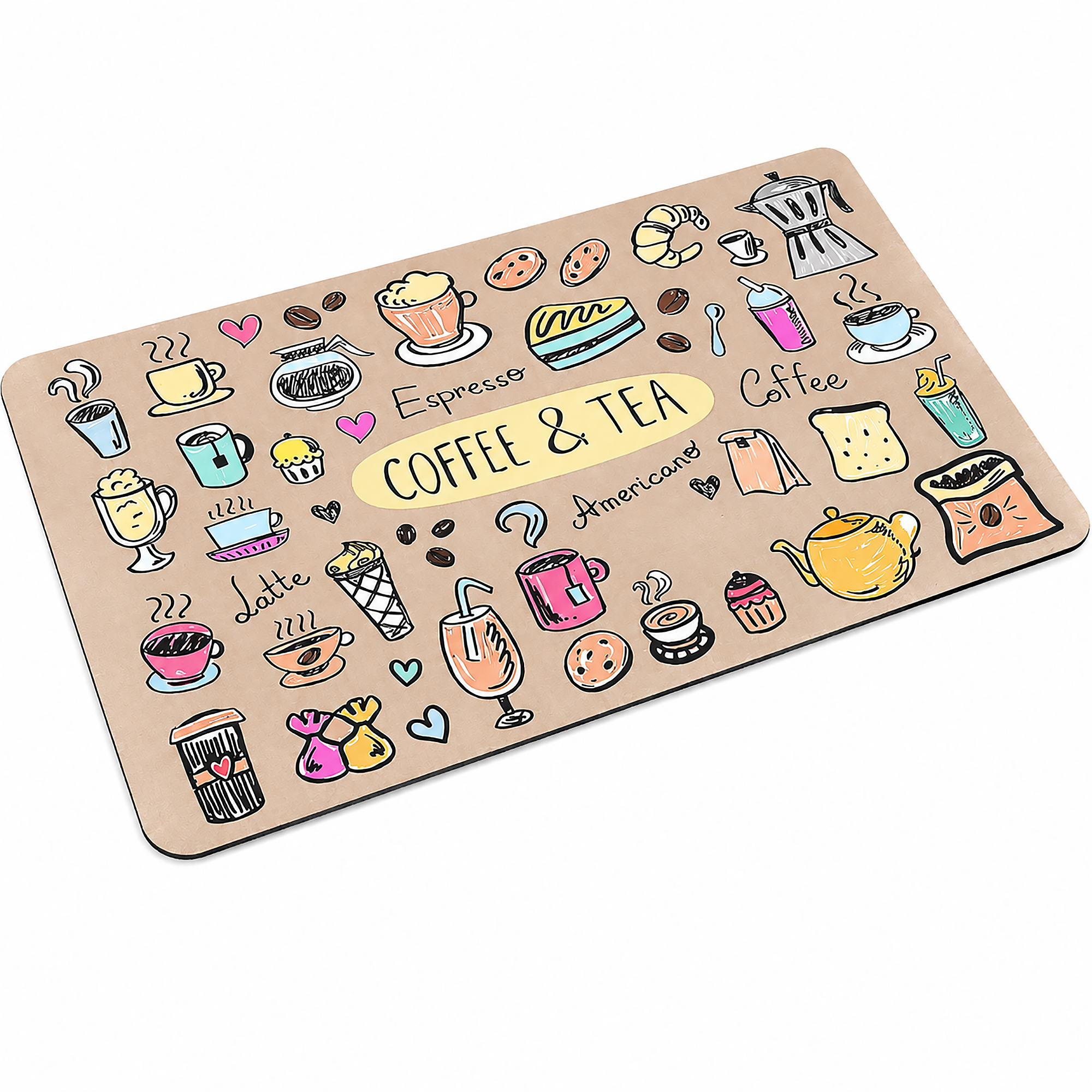 Kitchen Dish Drying Mat | Coffee & Tea Print | 35x55 cm