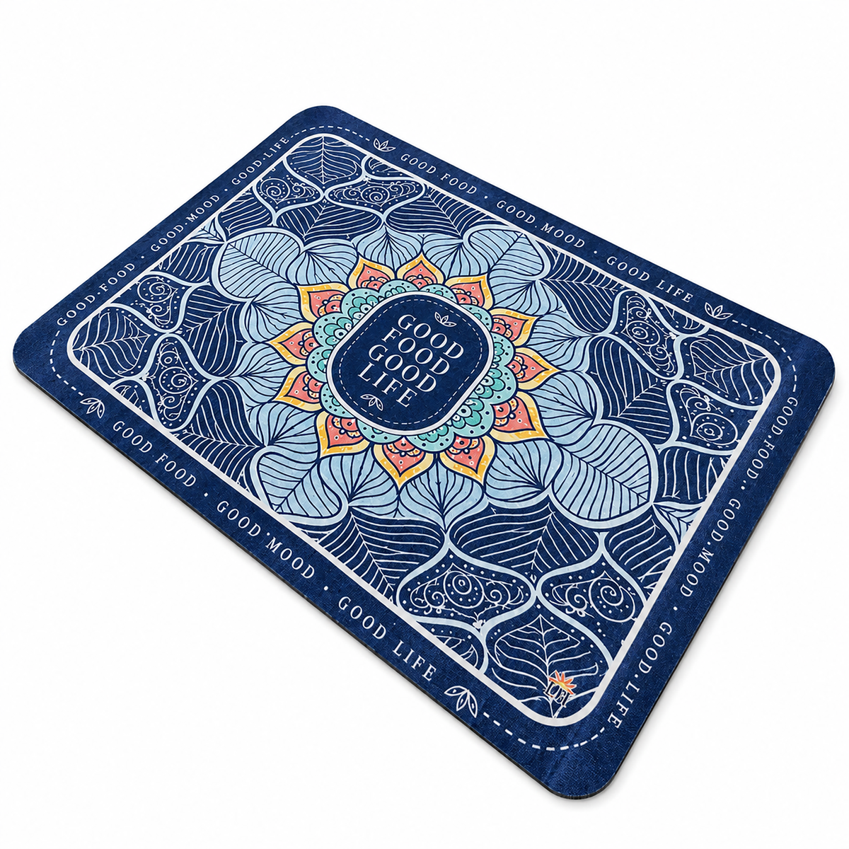 Kitchen Dish Drying Mat | Blue Boho Mandala Print | 35x55 cm