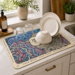 Kitchen Dish Drying Mat | Blue Beige Mandala Print | 35x55 cm