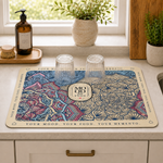 Kitchen Dish Drying Mat | Blue Beige Mandala Print | 35x55 cm
