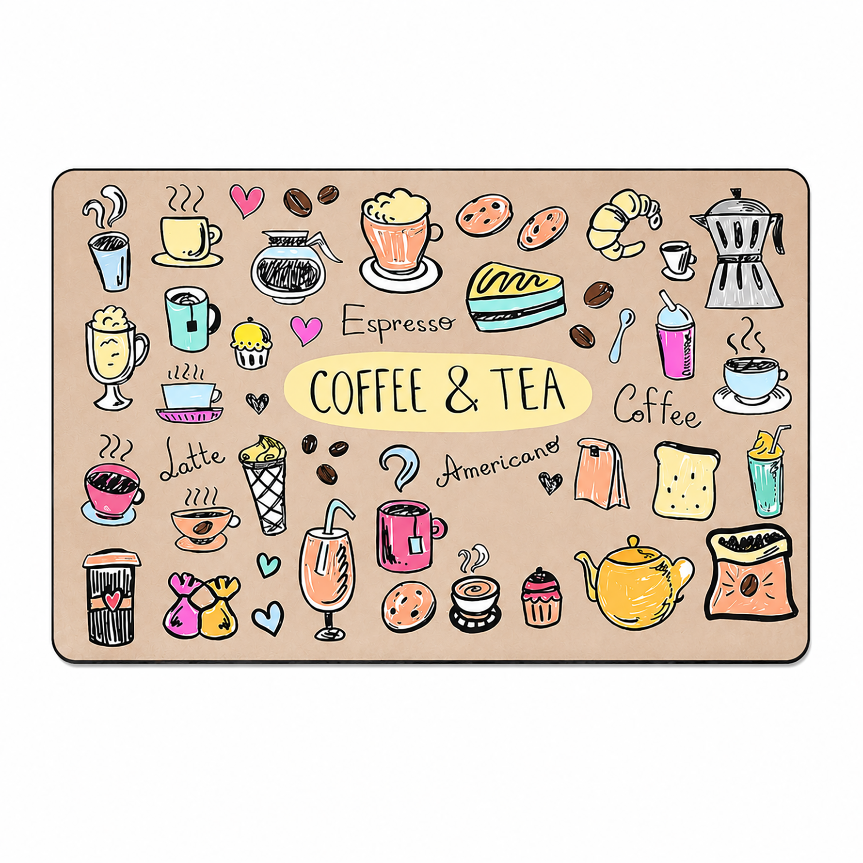 Kitchen Dish Drying Mat | Coffee & Tea Print | 35x55 cm