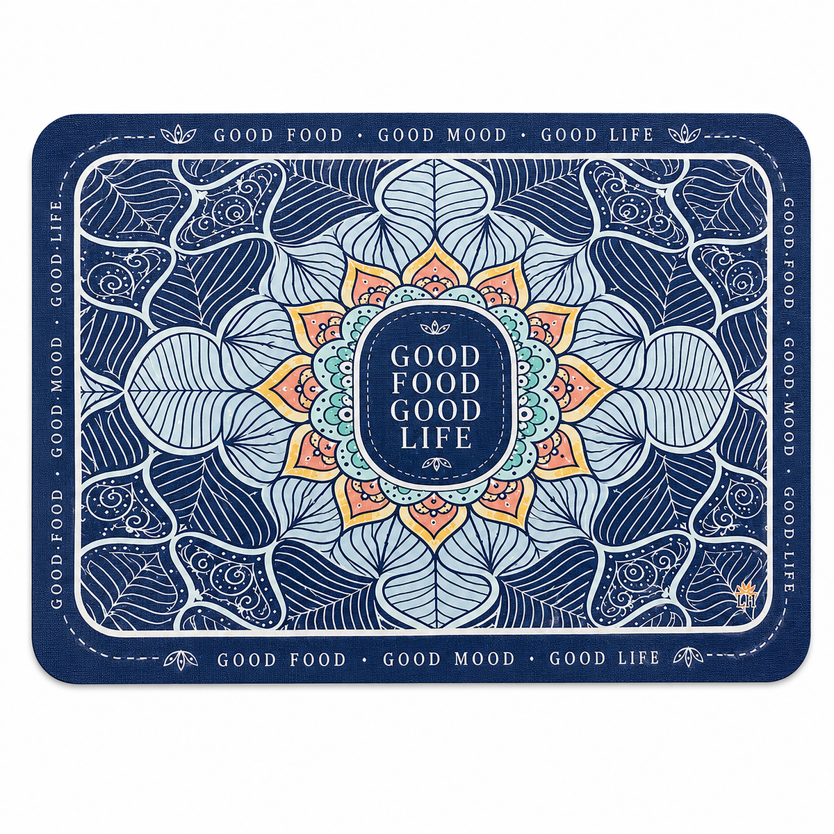 Kitchen Dish Drying Mat | Blue Boho Mandala Print | 35x55 cm