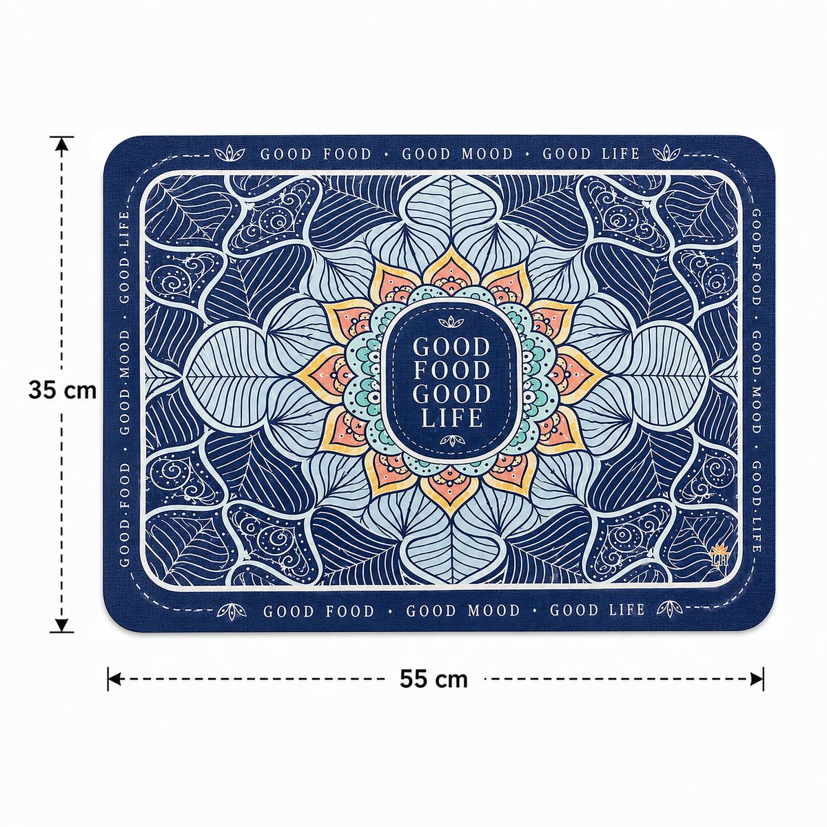 Kitchen Dish Drying Mat | Blue Boho Mandala Print | 35x55 cm