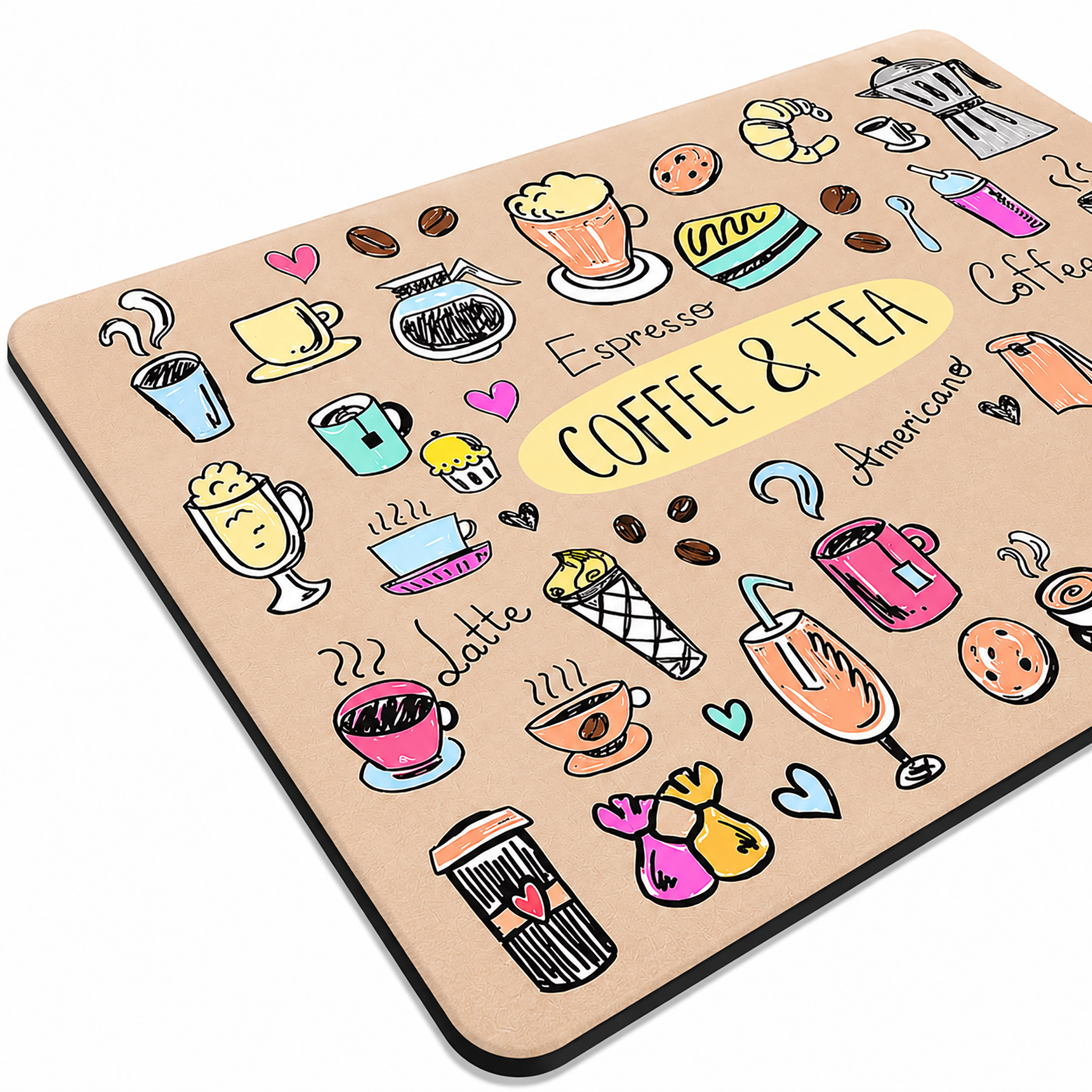 Kitchen Dish Drying Mat | Coffee & Tea Print | 35x55 cm