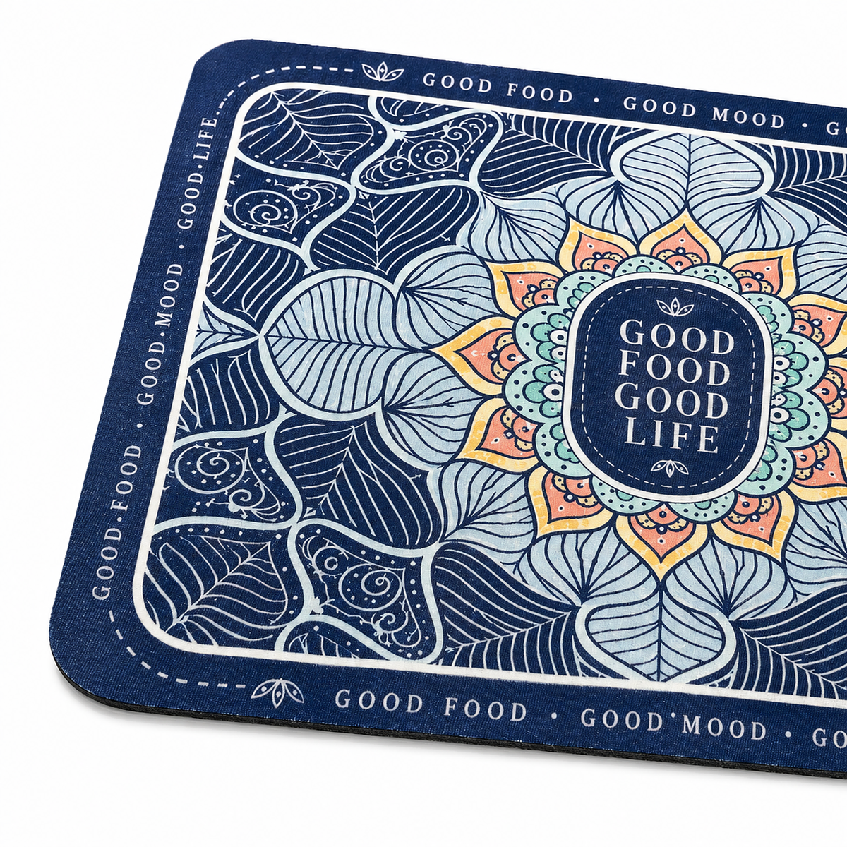 Kitchen Dish Drying Mat | Blue Boho Mandala Print | 35x55 cm
