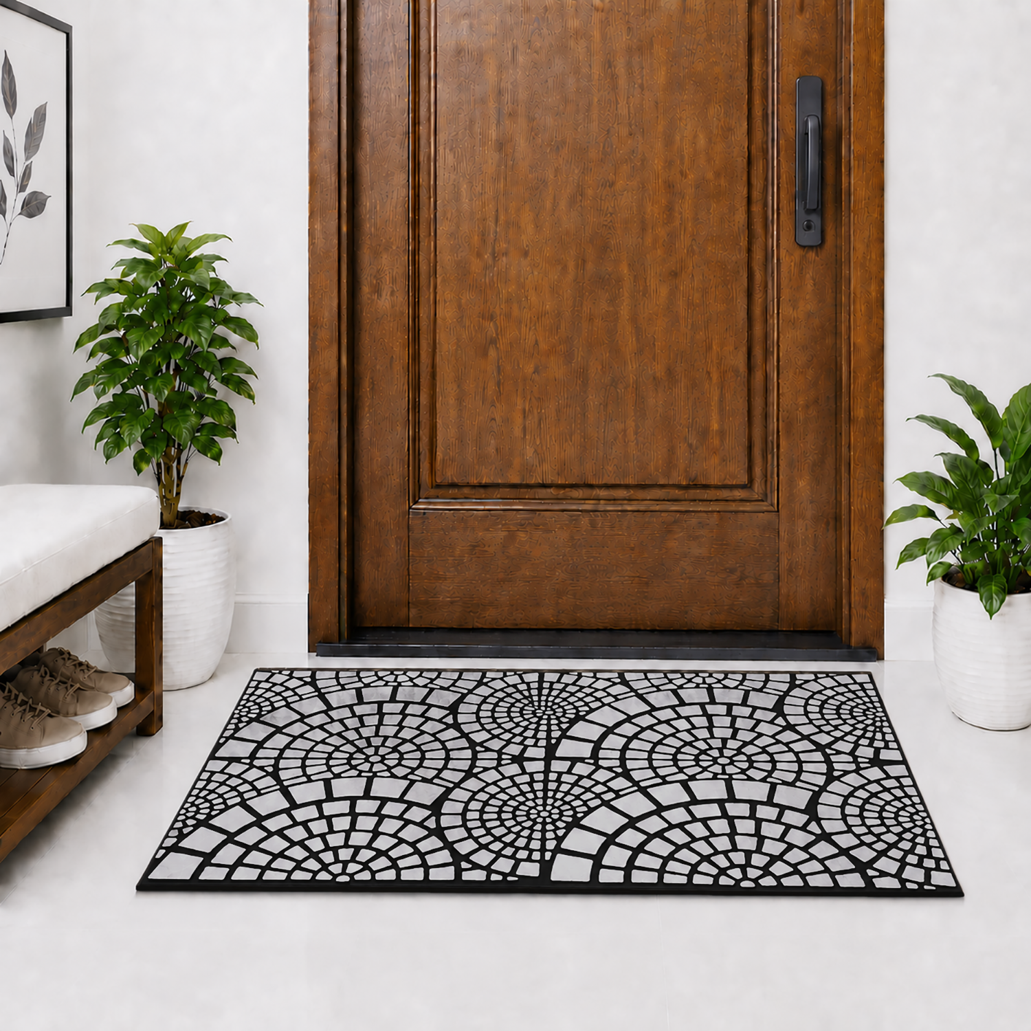 Rubber Door Mat Mosaic Textured ( 45x75 cm Silver )
