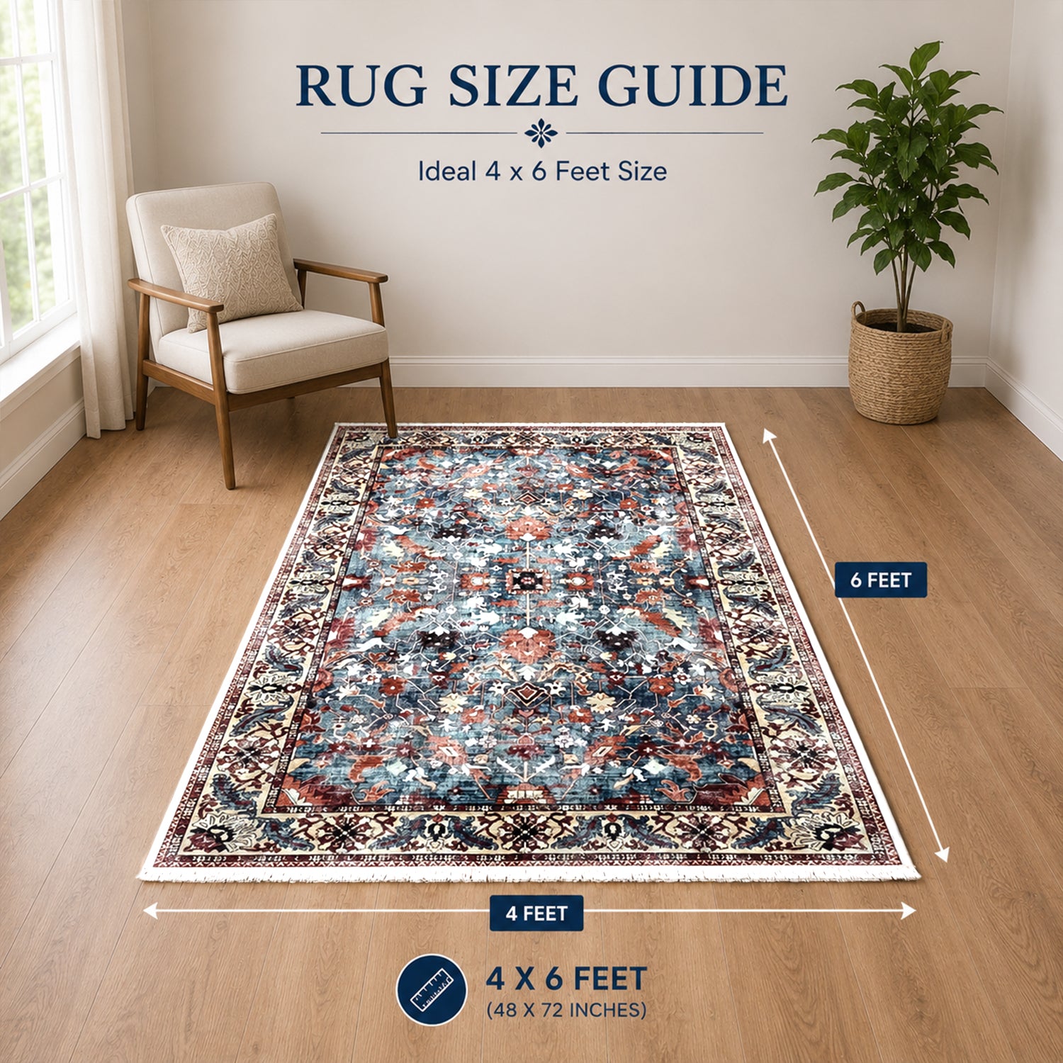 Riyasat Printed Carpet For Home And Office ( 4x6 ft, Blue Rust)