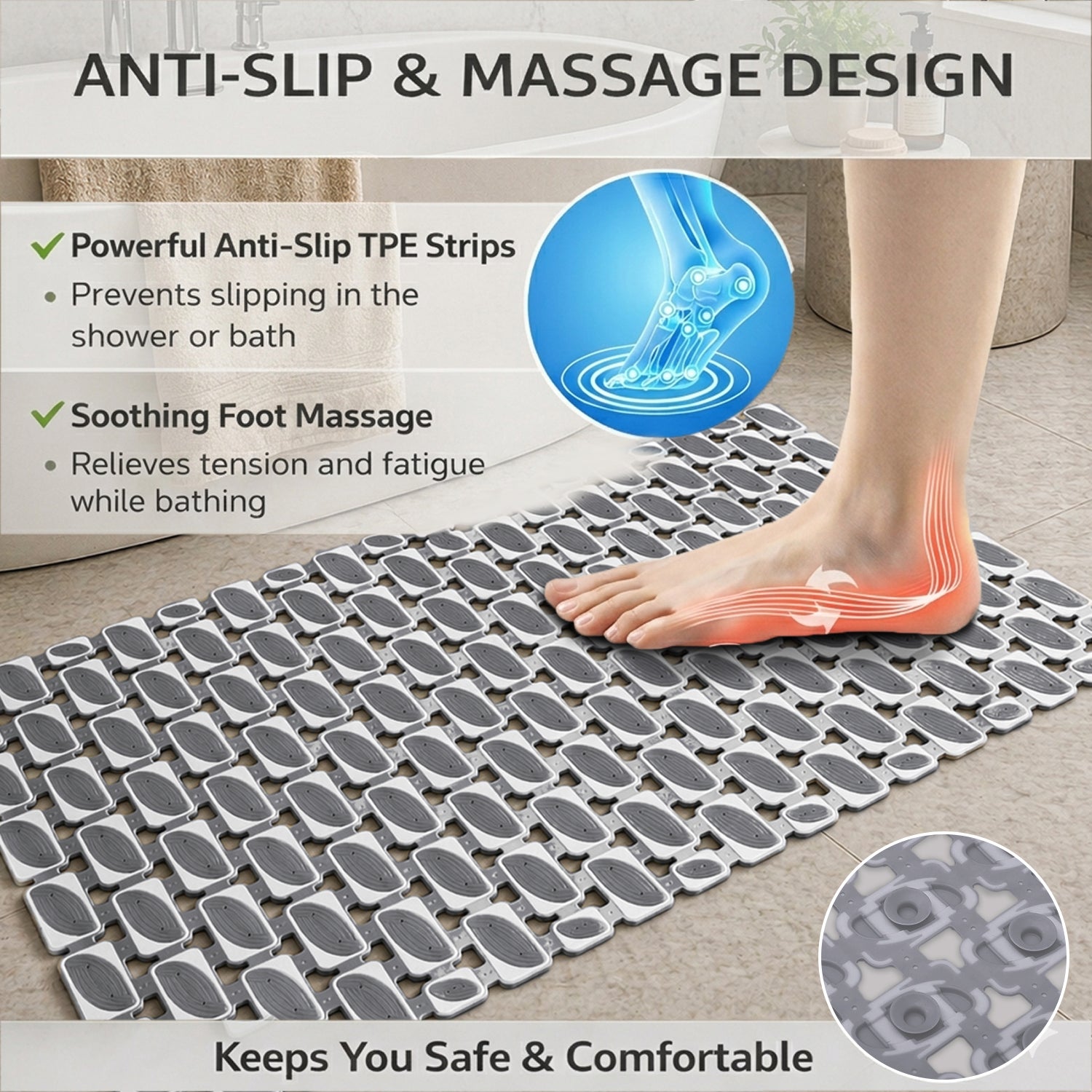 Rubber Shower Mat Ibija Pattern ( 40x70 Cm Grey )