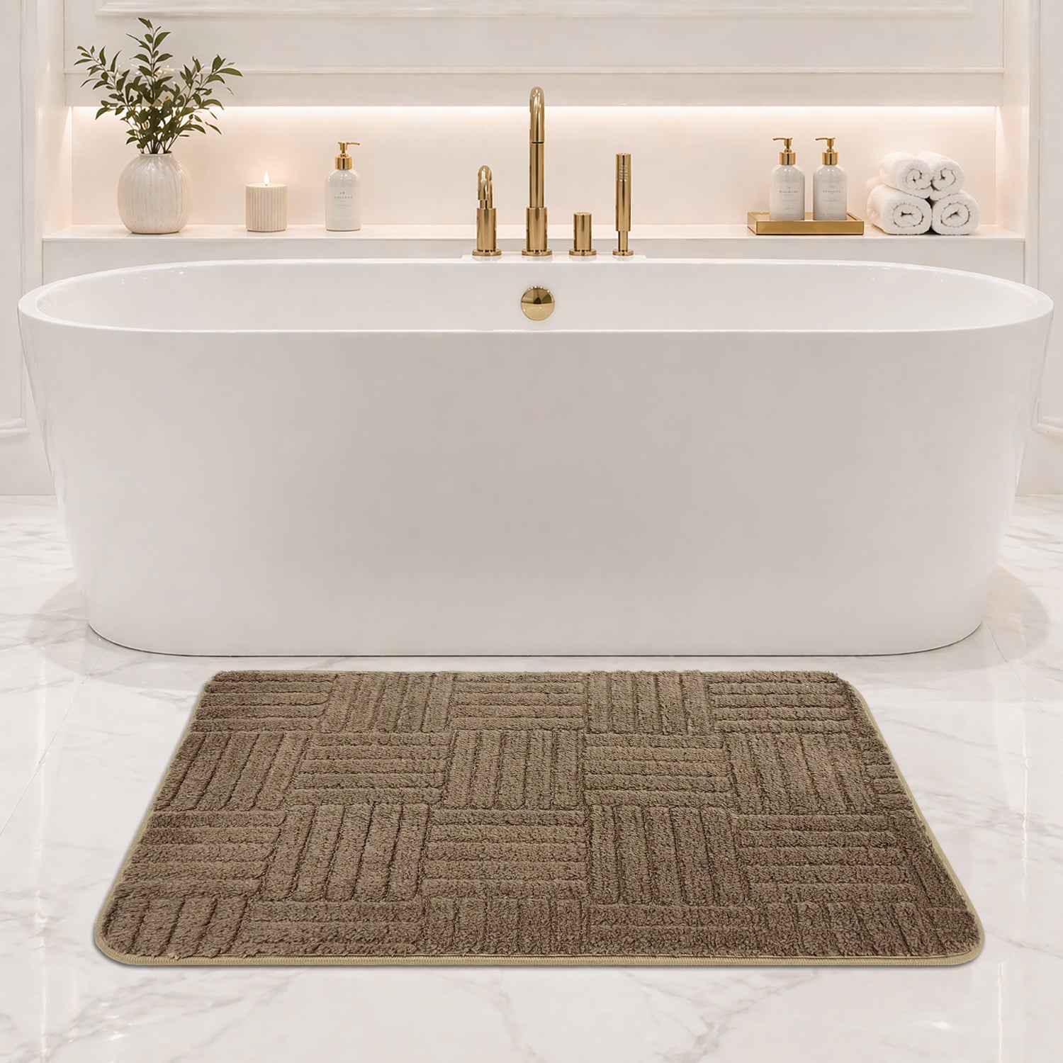 Bahrain Intersect Microfiber Bath Mat (40x58cm Coffee)