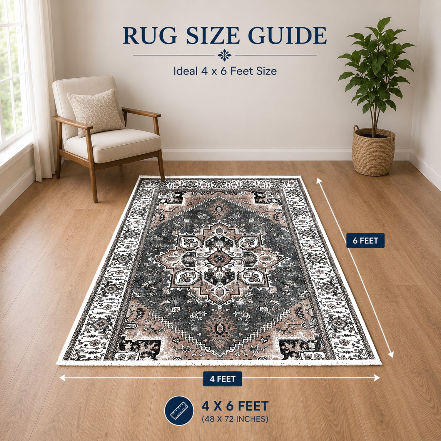 Riyasat Printed Carpet For Home And Office ( 4x6 ft, Vintage Grey )