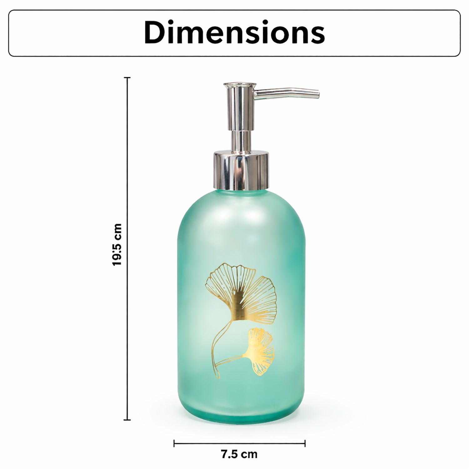 Flower Print Glass Soap Dispenser For Bathroom And Kitchen Sink ( 19.5x7.5 cm Sky )