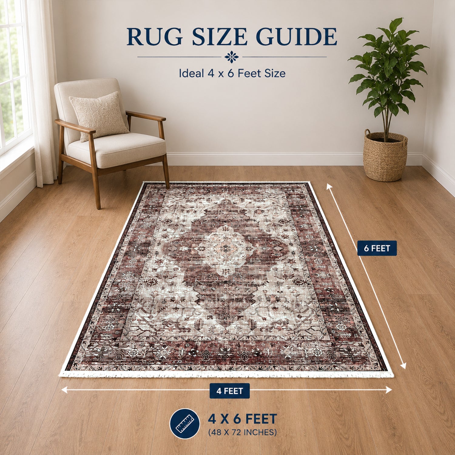 Riyasat Printed Carpet For Home And Office ( 4x6 ft, Dusty Rose )