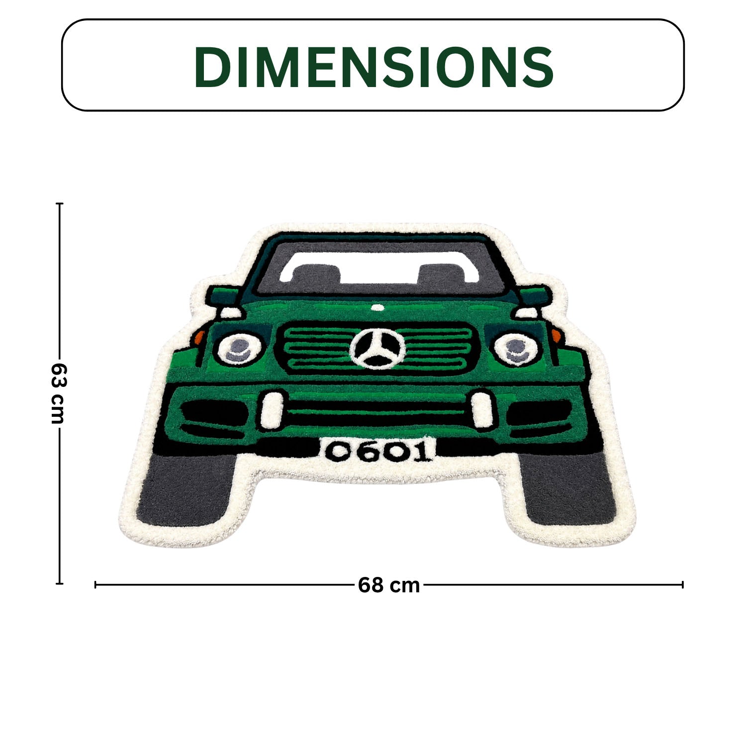 Car Shaped Tufted Wool Rug Floor Mat For Kids ( 63x68 cm , Green )