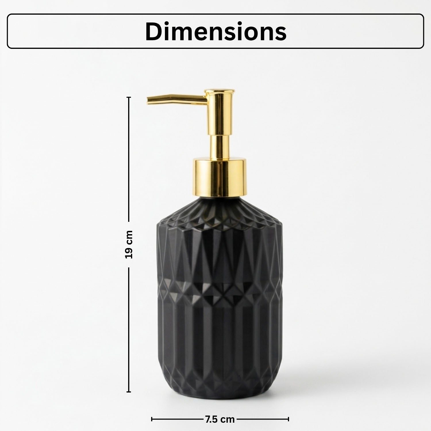 Geometric Texture Pattern Glass Soap Dispenser For Bathroom And Kitchen Sink ( 19x7.5 cm Black )