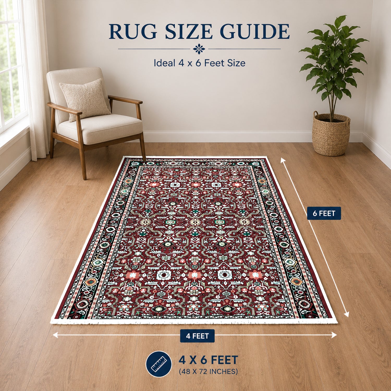 Riyasat Printed Carpet For Home And Office ( 4x6 ft, Classic Red )