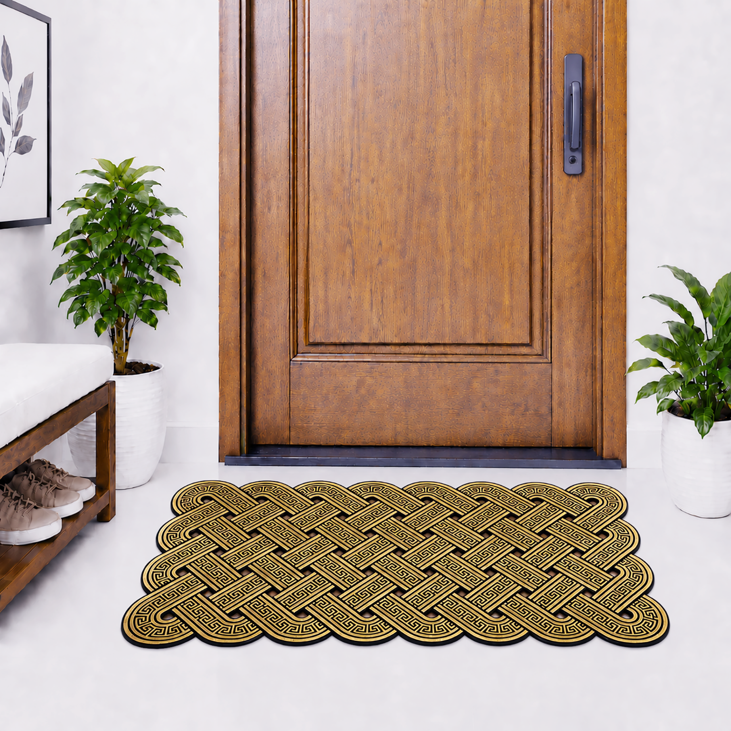 Rubber Door Mat Weave Textured ( 45x75 cm Golden )