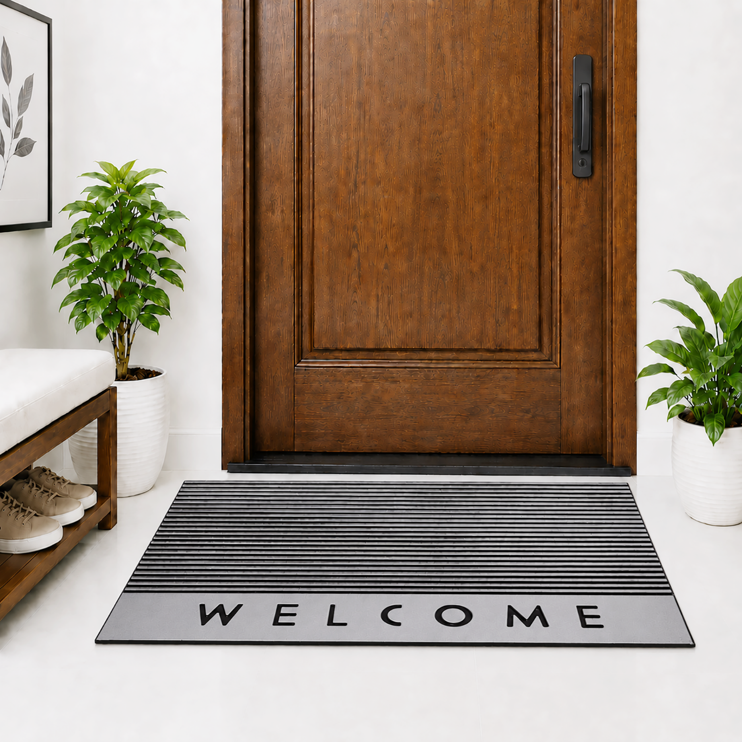 Rubber Door Mat Welcome Textured ( 45x75 cm Silver )