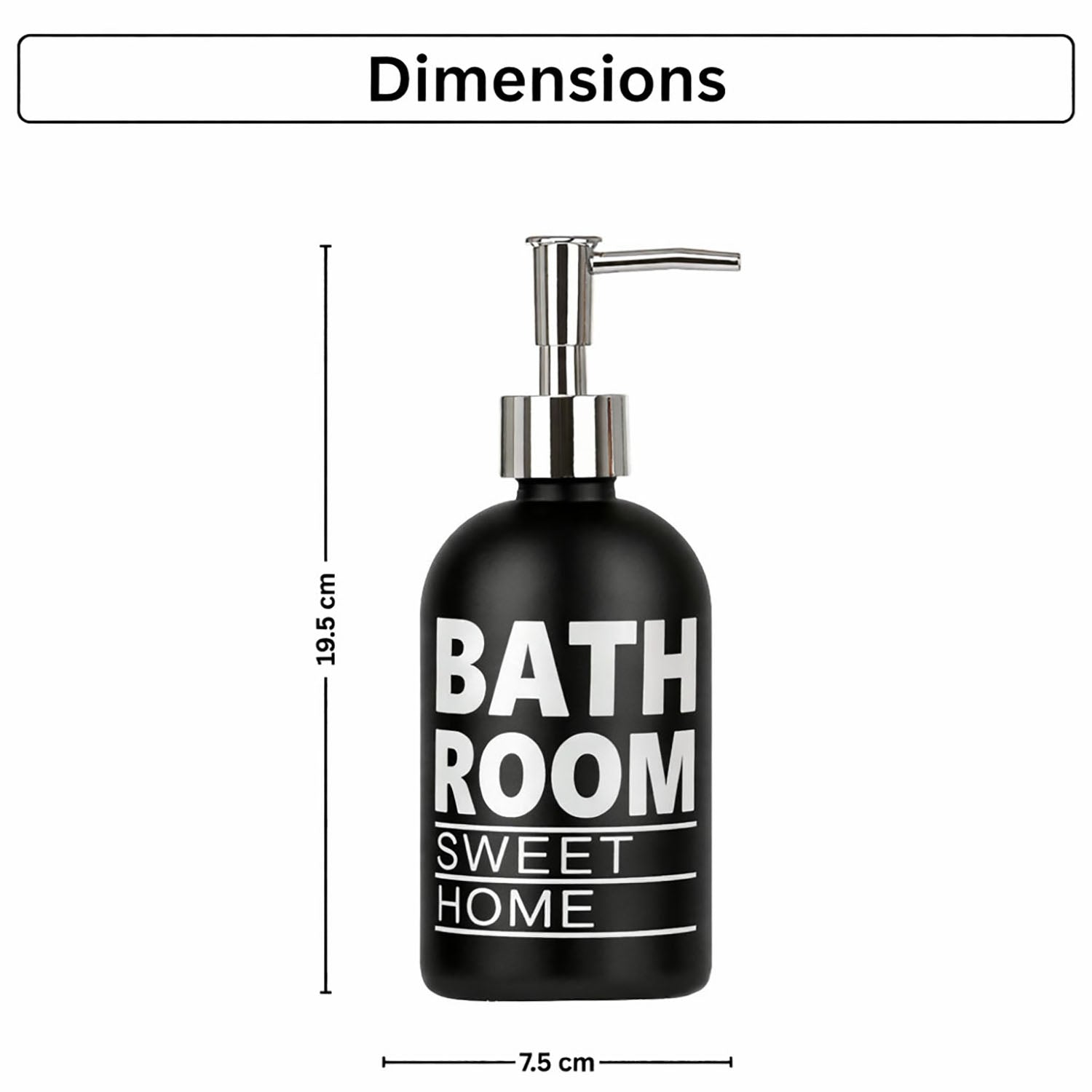 Bathroom Sweet Home Print Glass Soap Dispenser For Bathroom And Kitchen Sink ( 19.5x7.5 cm Black )