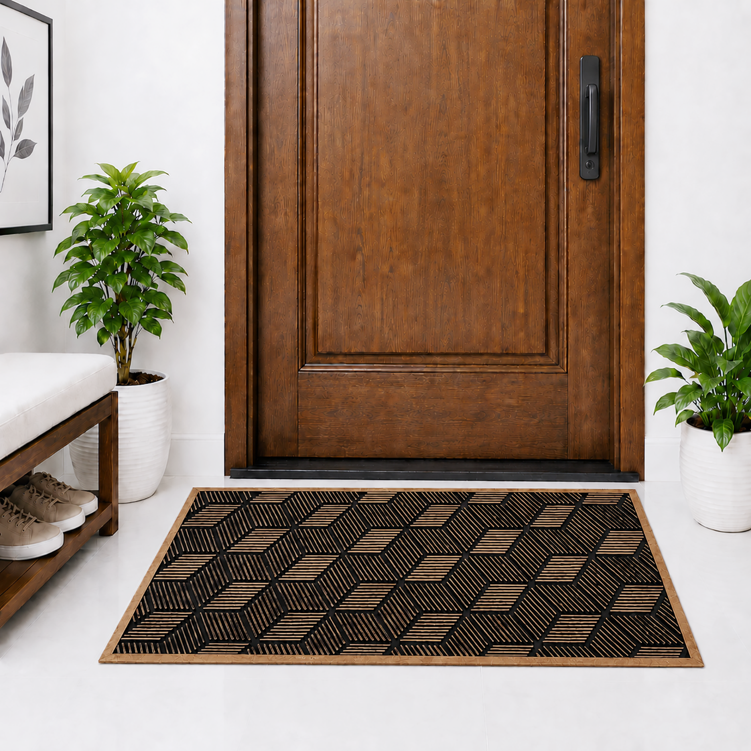 Rubber Door Mat Geometric Textured ( 45x75 cm Brown )