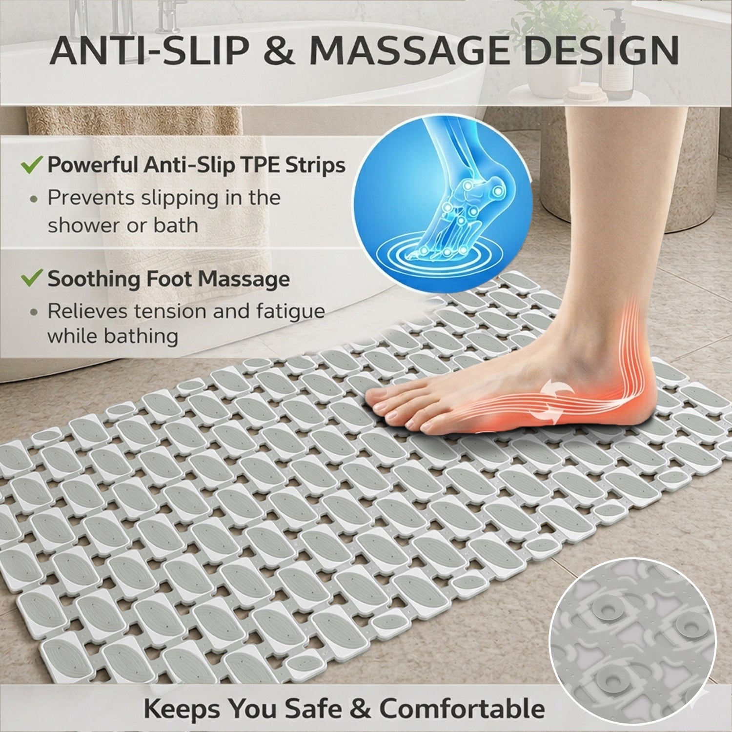 Rubber Shower Mat Ibija Pattern ( 40x70 Cm Silver )