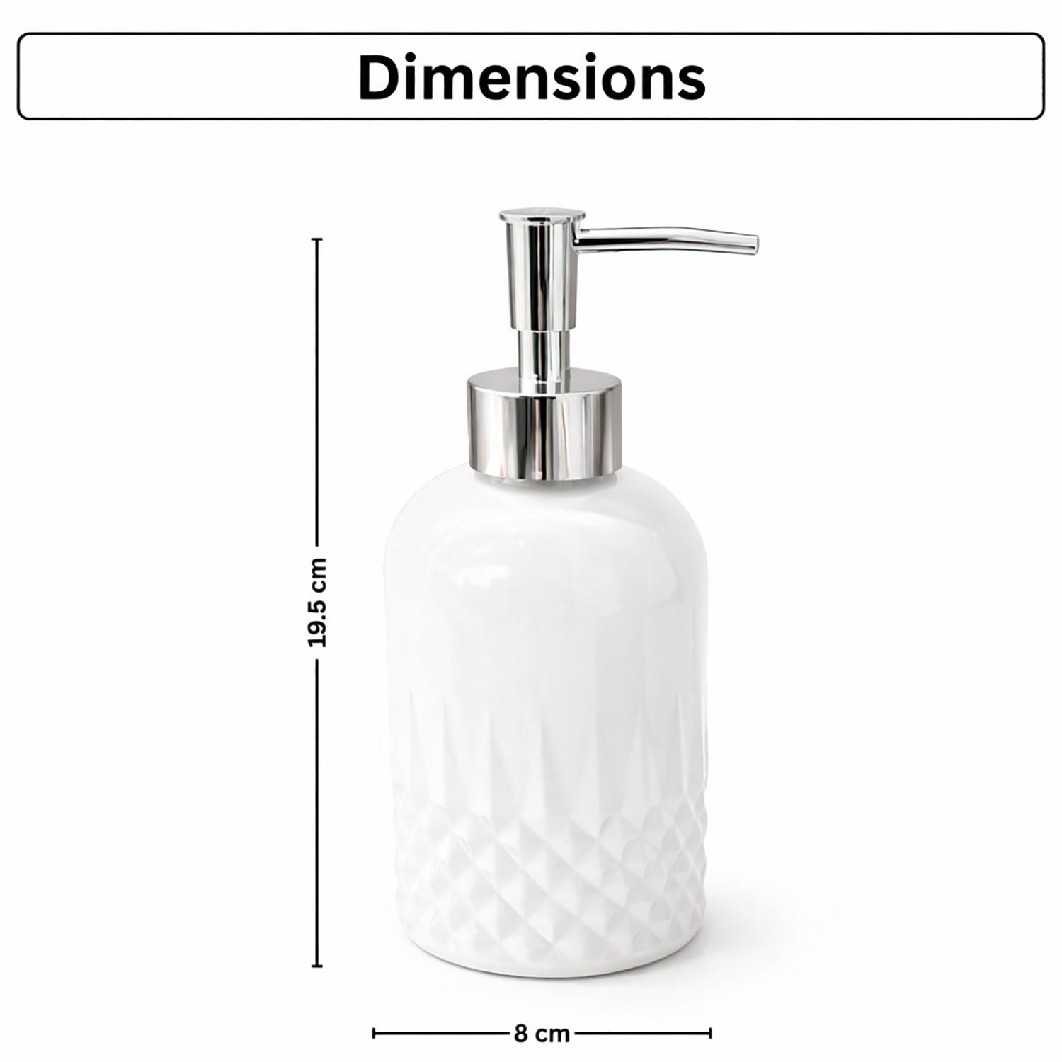 Diamond Cut Pattern Glass Soap Dispenser For Bathroom And Kitchen Sink ( 19.5x8 cm White )
