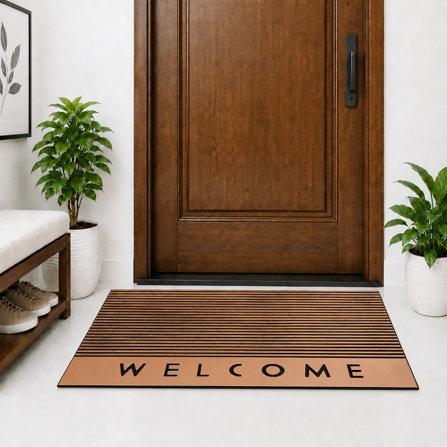 Rubber Door Mat Welcome Textured ( 45x75 cm Copper )