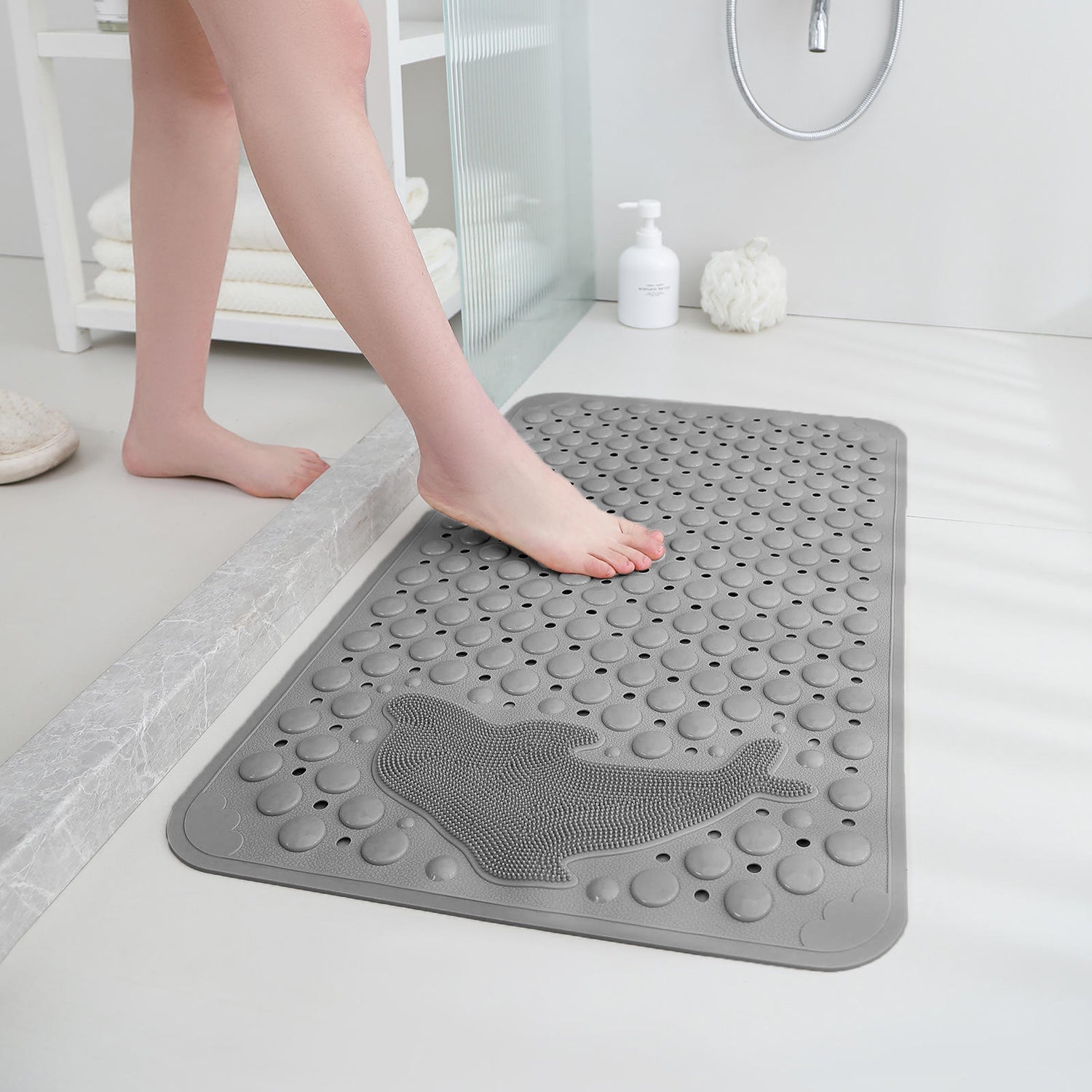 PVC Shower Mat for Bathroom Floor ( 35x70 cm, Grey )