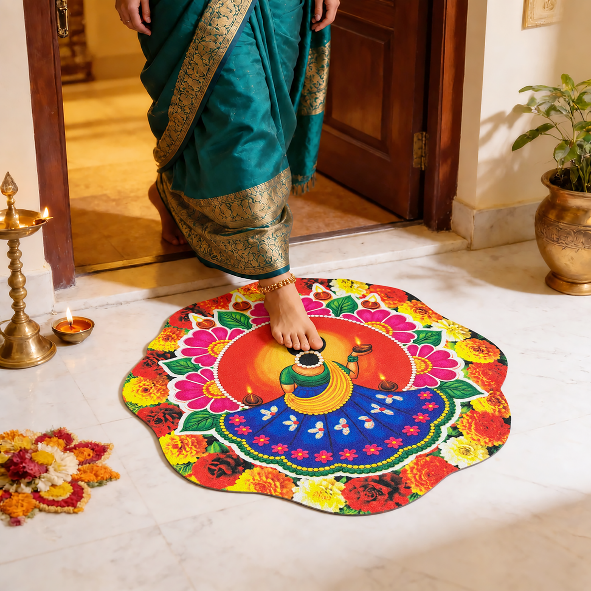 3D Rangoli Mats ( 58x58 cm, Blue )