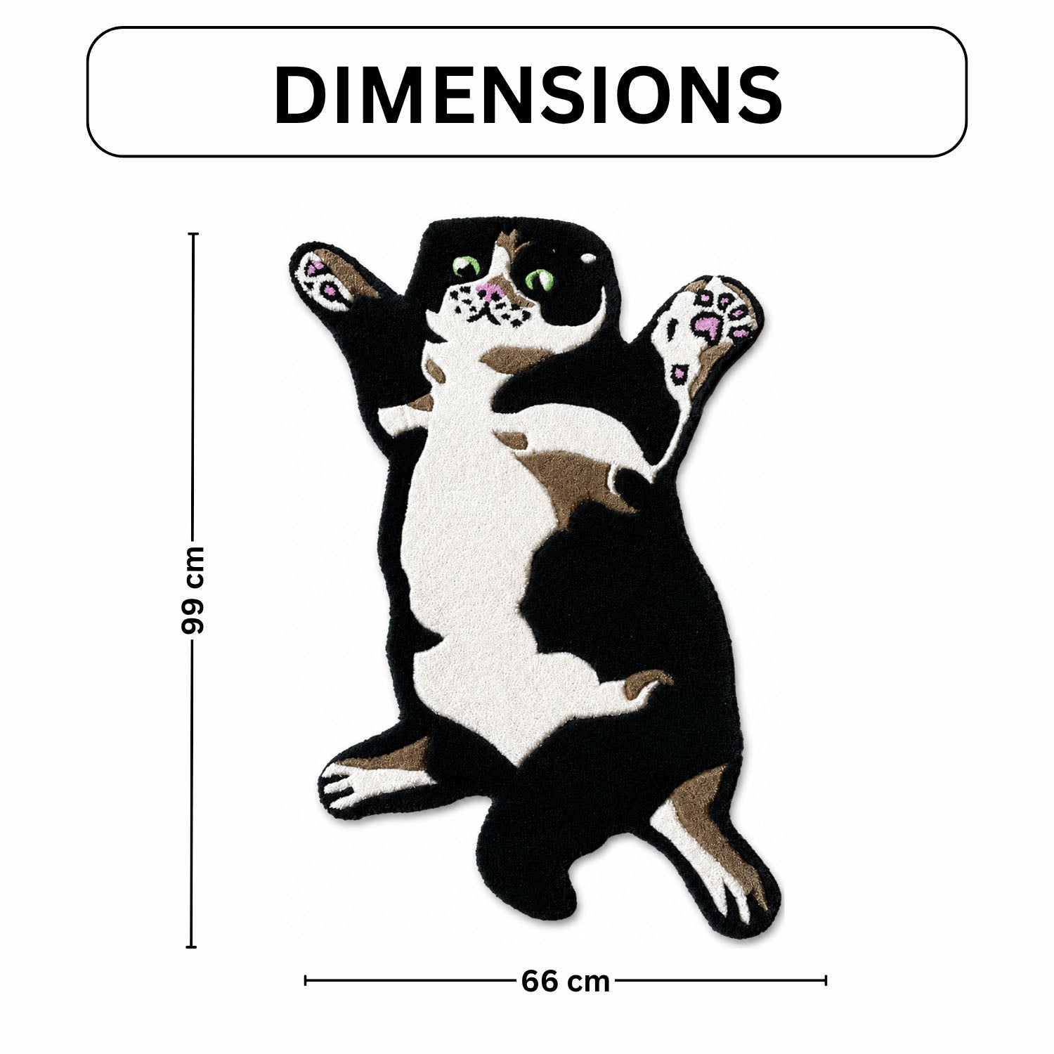 Cat-Shaped Tufted Wool Rug Premium Unique Floor Mat for Living Room Bedroom & Wall Decor (99x66 cm, Black )