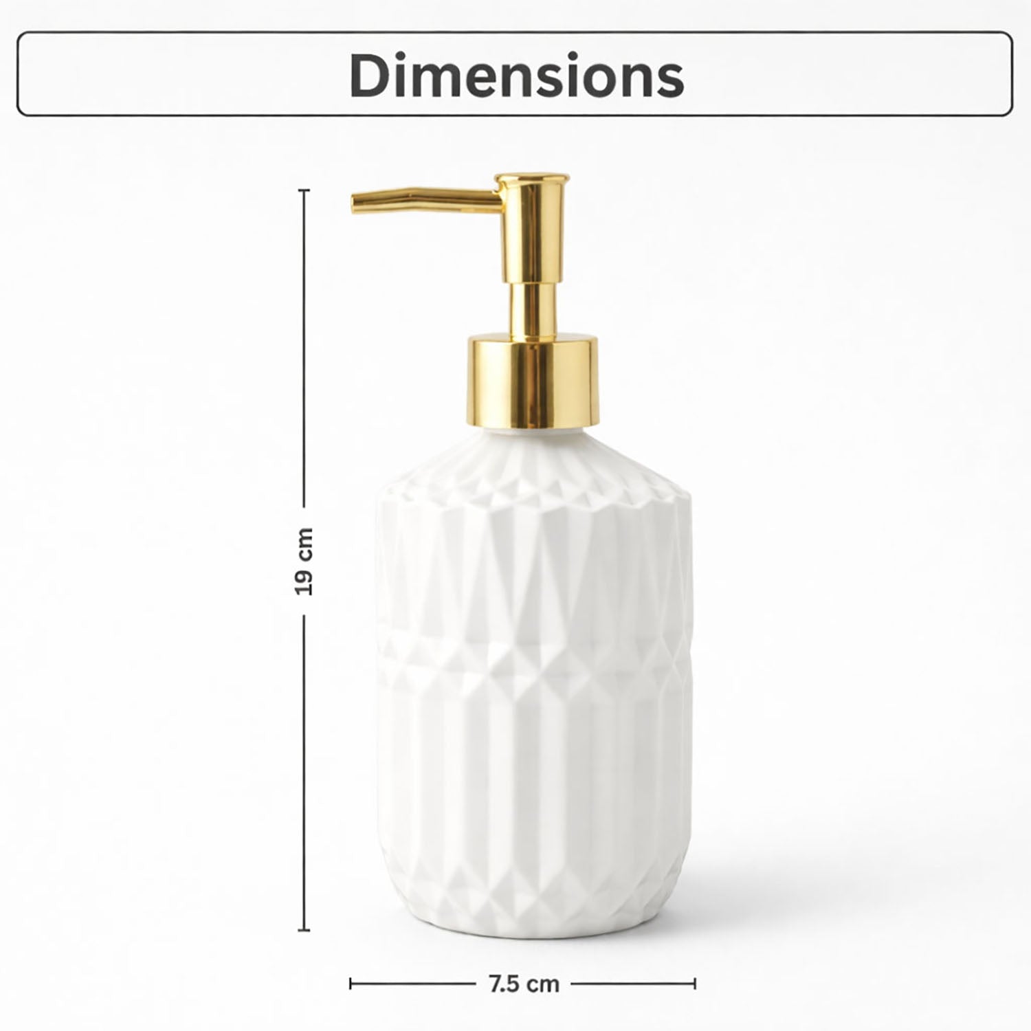 Geometric Texture Pattern Glass Soap Dispenser For Bathroom And Kitchen Sink Leak ( 19x7.5 cm White )