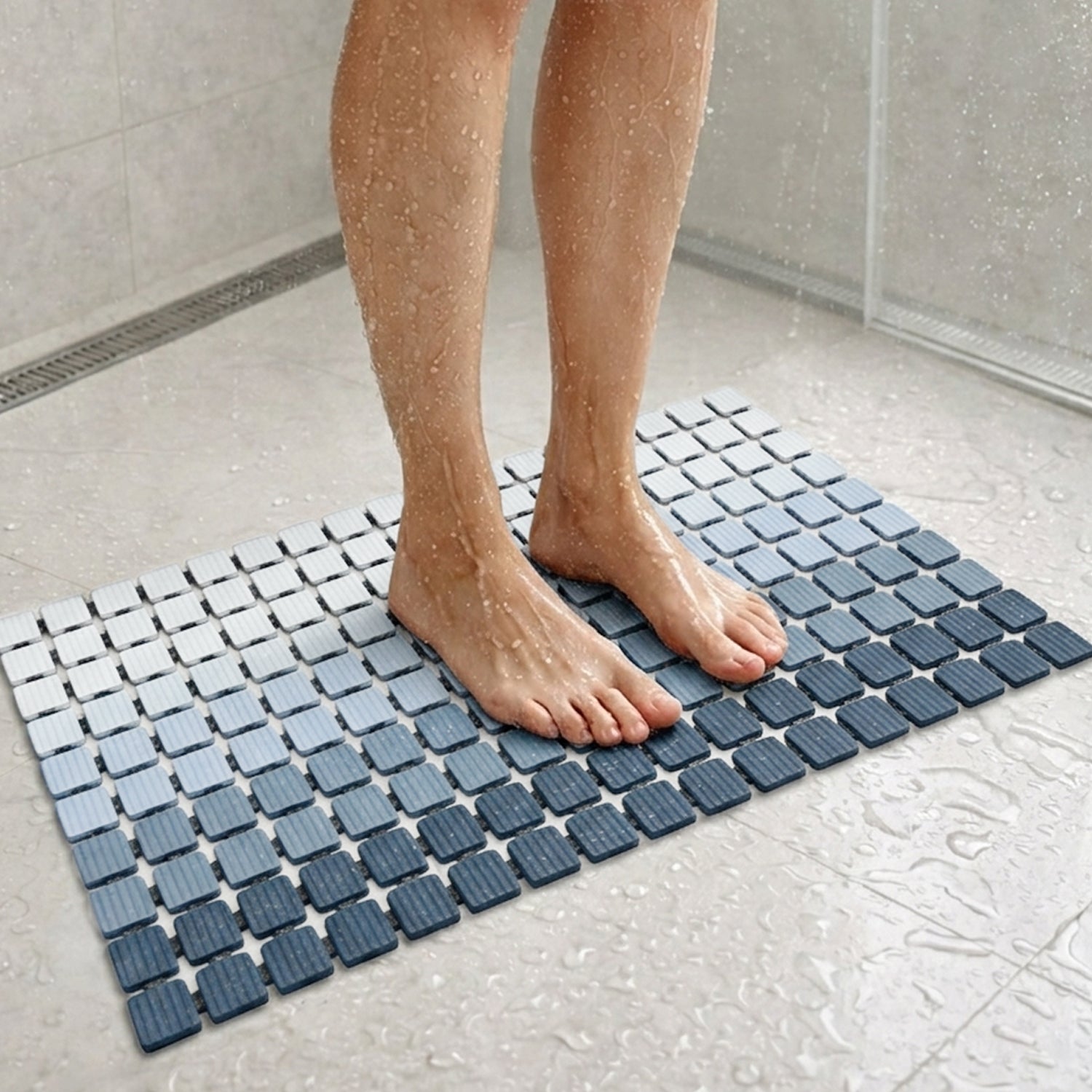 Plastic Shower Mat For Bathroom (36x68 Cm Blue )