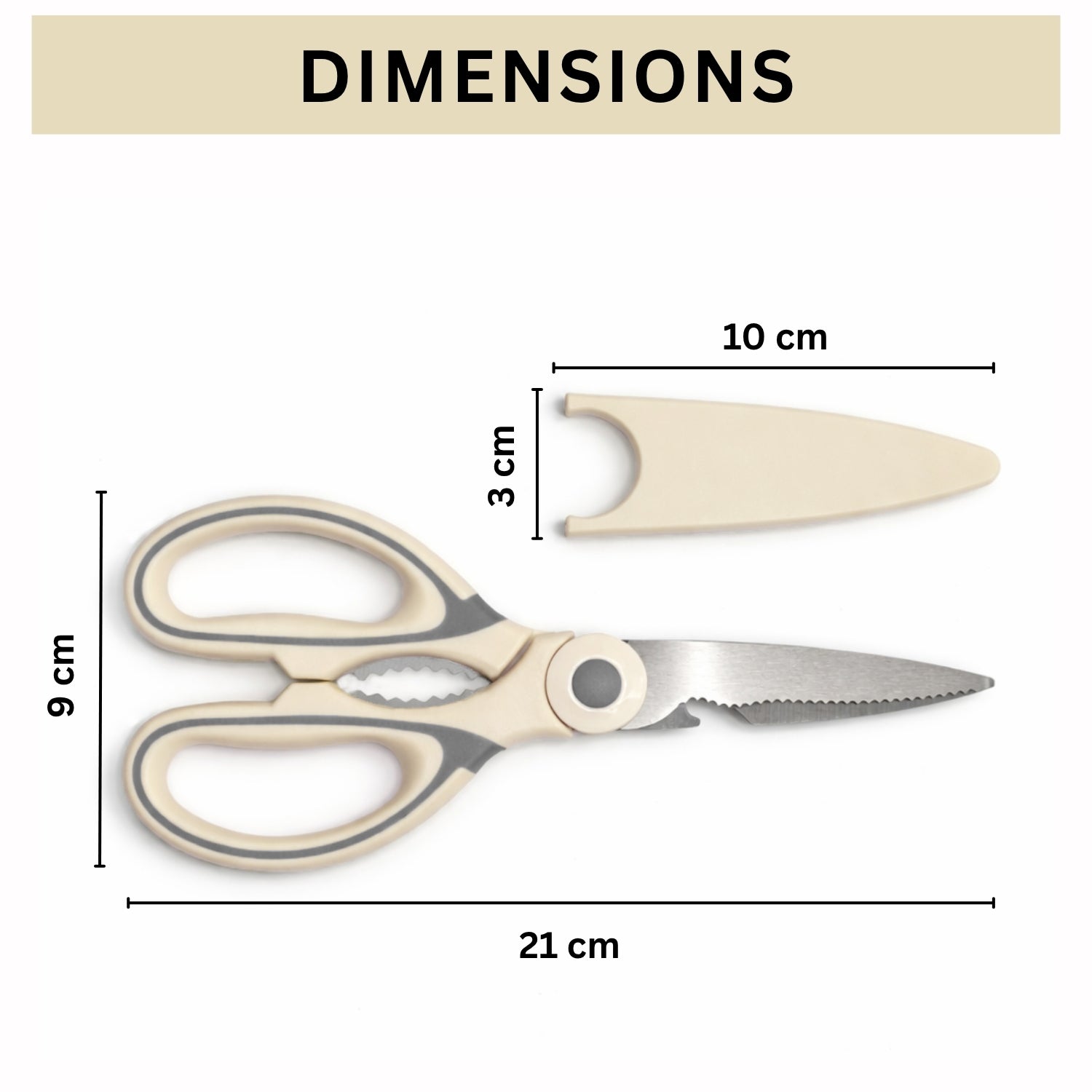 Multipurpose Kitchen Scissors Smooth Plastic Handle Heavy Duty Scissor ( Cream 9x21 cm )