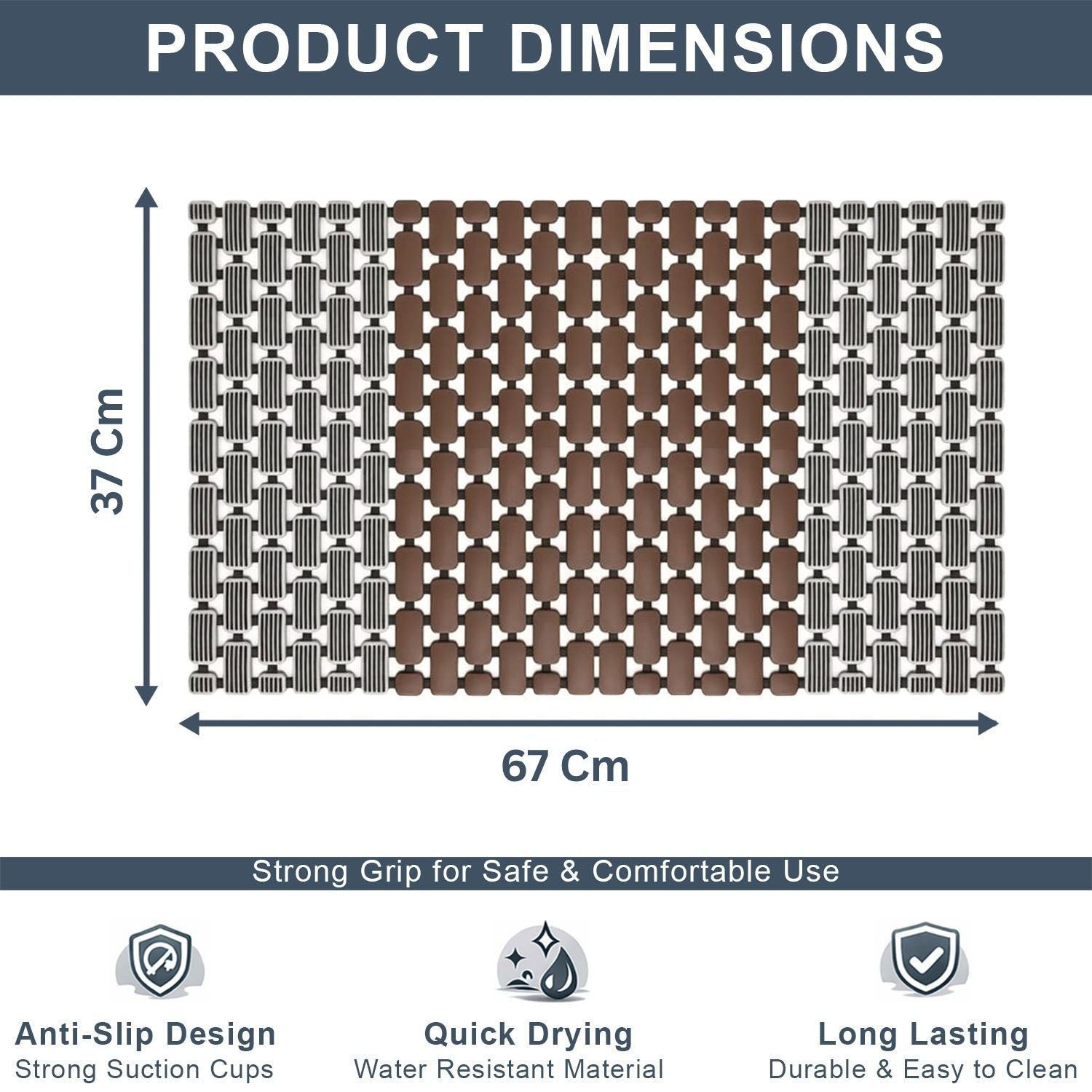Rubber Shower Mat For Bathroom ( 37x67 Cm Brown )