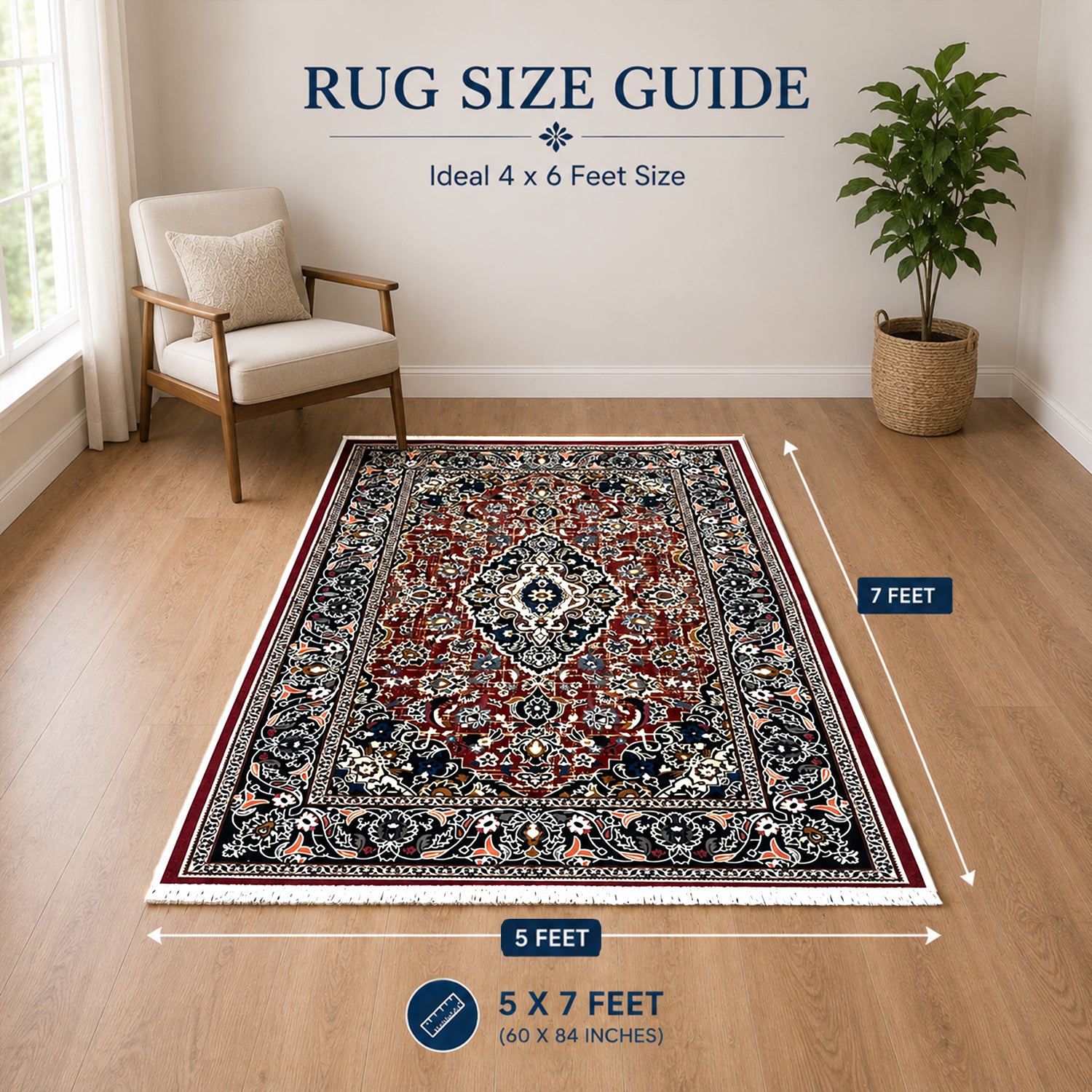 Riyasat Printed Carpet For Home And Office ( 5x7 ft,Royal Red )