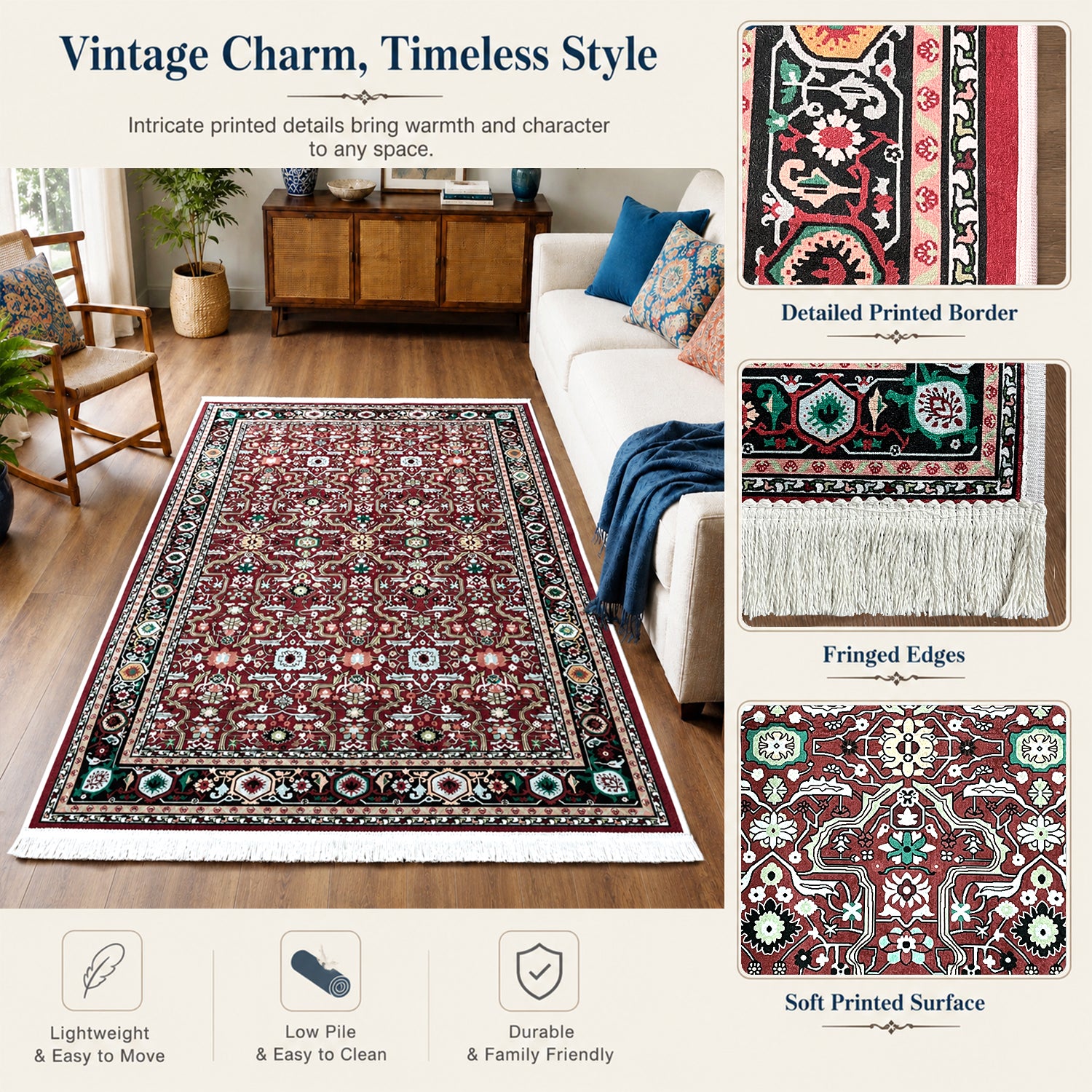 Riyasat Printed Carpet For Home And Office ( 3x5 ft, Classic Red )