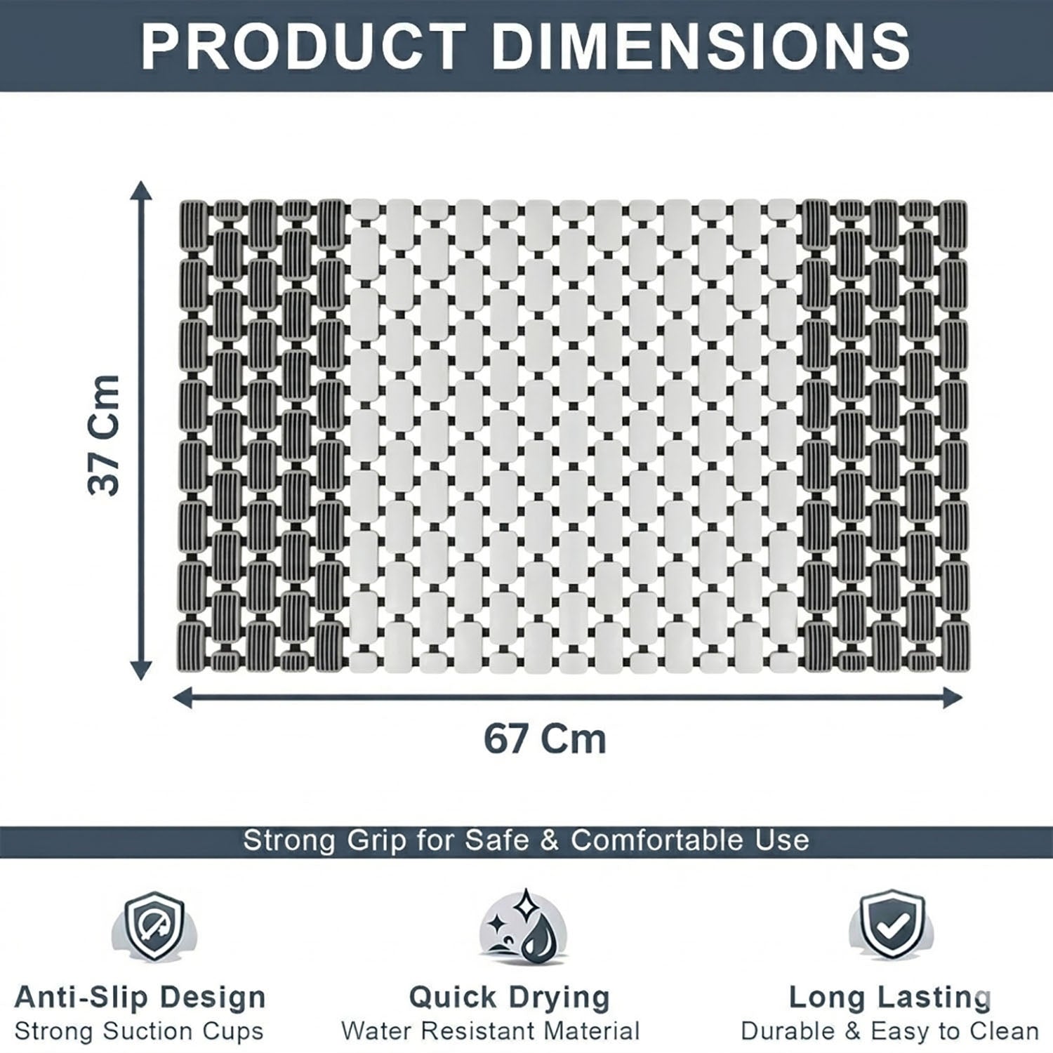 Rubber Shower Mat For Bathroom ( 37x67 Cm White )