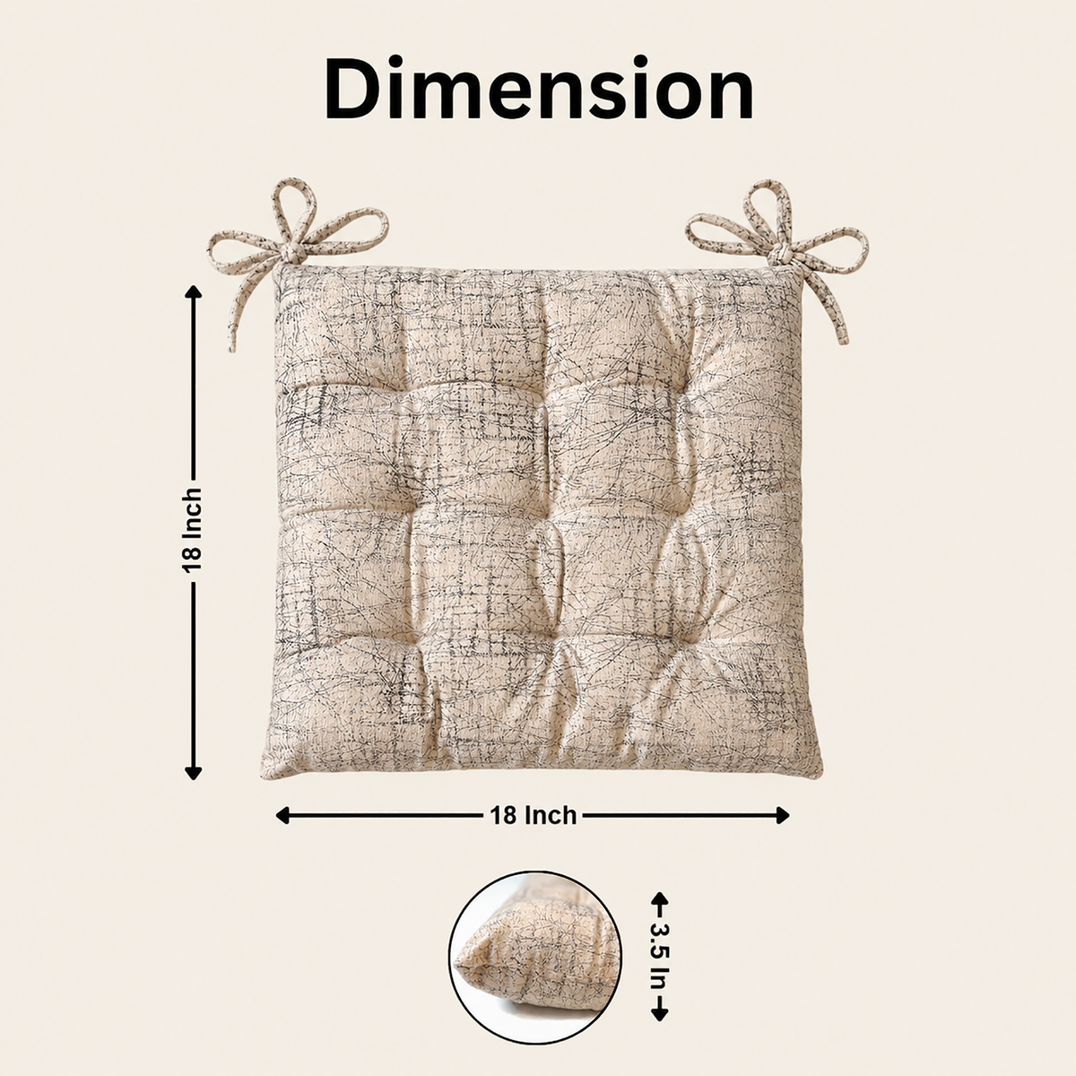 Polyester Chair Cushion Pad, Soft, Comfortable Back Support, Relaxing Backrest Pillow Cushions with Ties for Home, Office, Livingroom - (18x18 Inch, White) Pack of 1