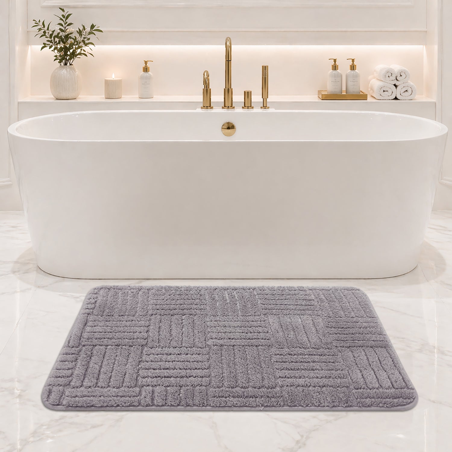 Bahrain Intersect Microfiber Bath Mat (40x58cm Grey)