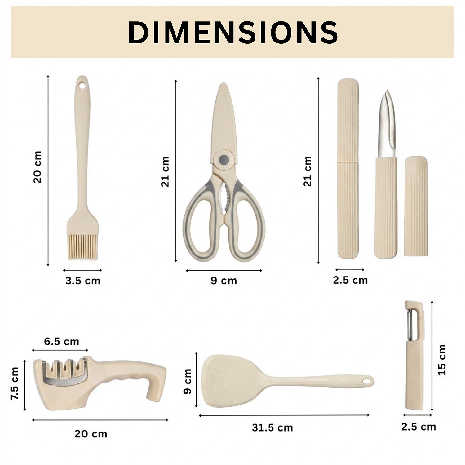 Kitchen Tool Set Plastic Non-Stick Cooking Utensils For Kitchen ( Cream Solid Pack Of 6)