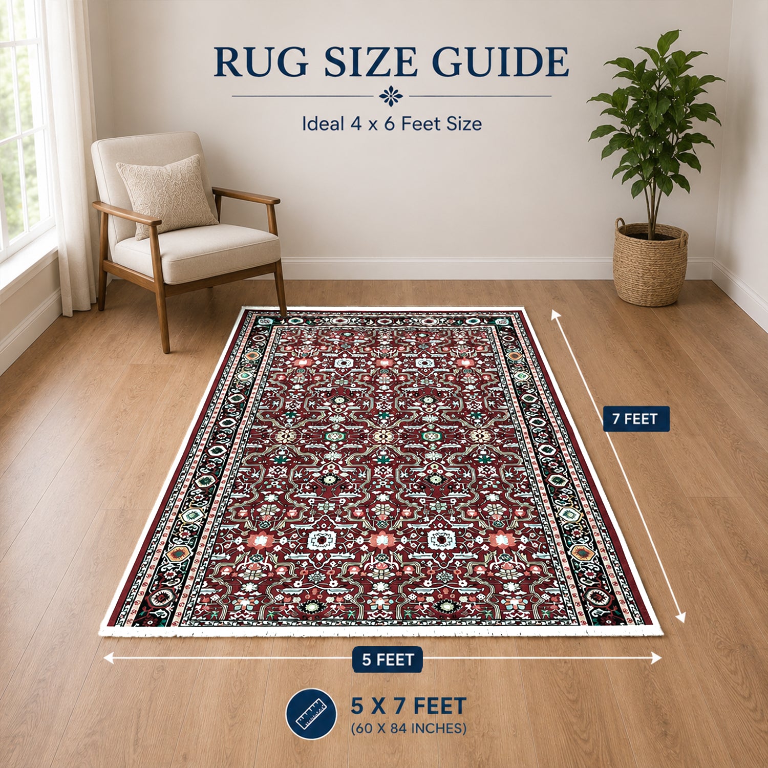 Riyasat Printed Carpet For Home And Office ( 5x7 ft, Classic Red )