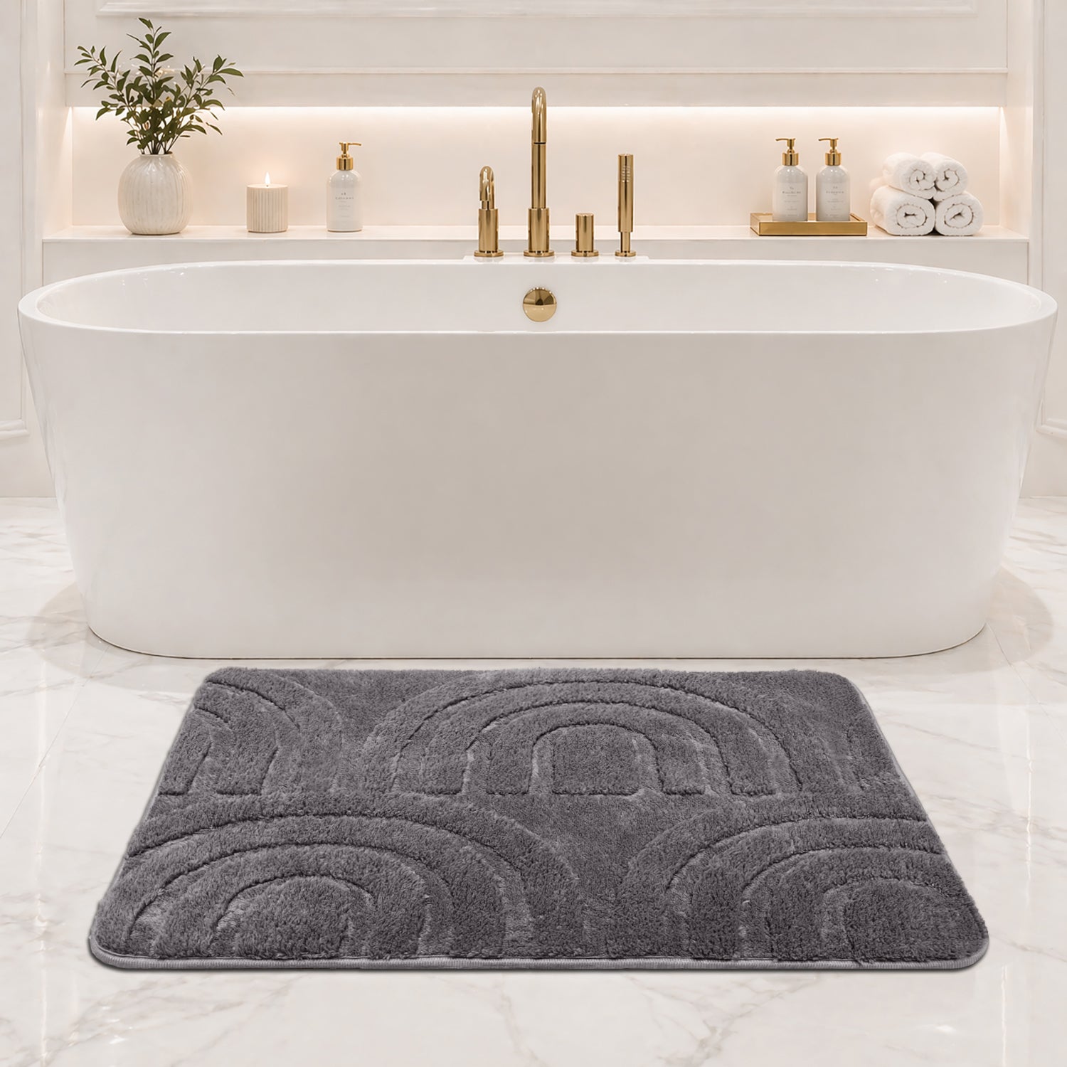 Bahrain Intersect Microfiber Bath Mat (40x58cm Multi Grey)