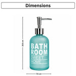 Bathroom Sweet Home Print Glass Soap Dispenser For Bathroom And Kitchen Sink ( 19.5x7.5 cm Aqua )
