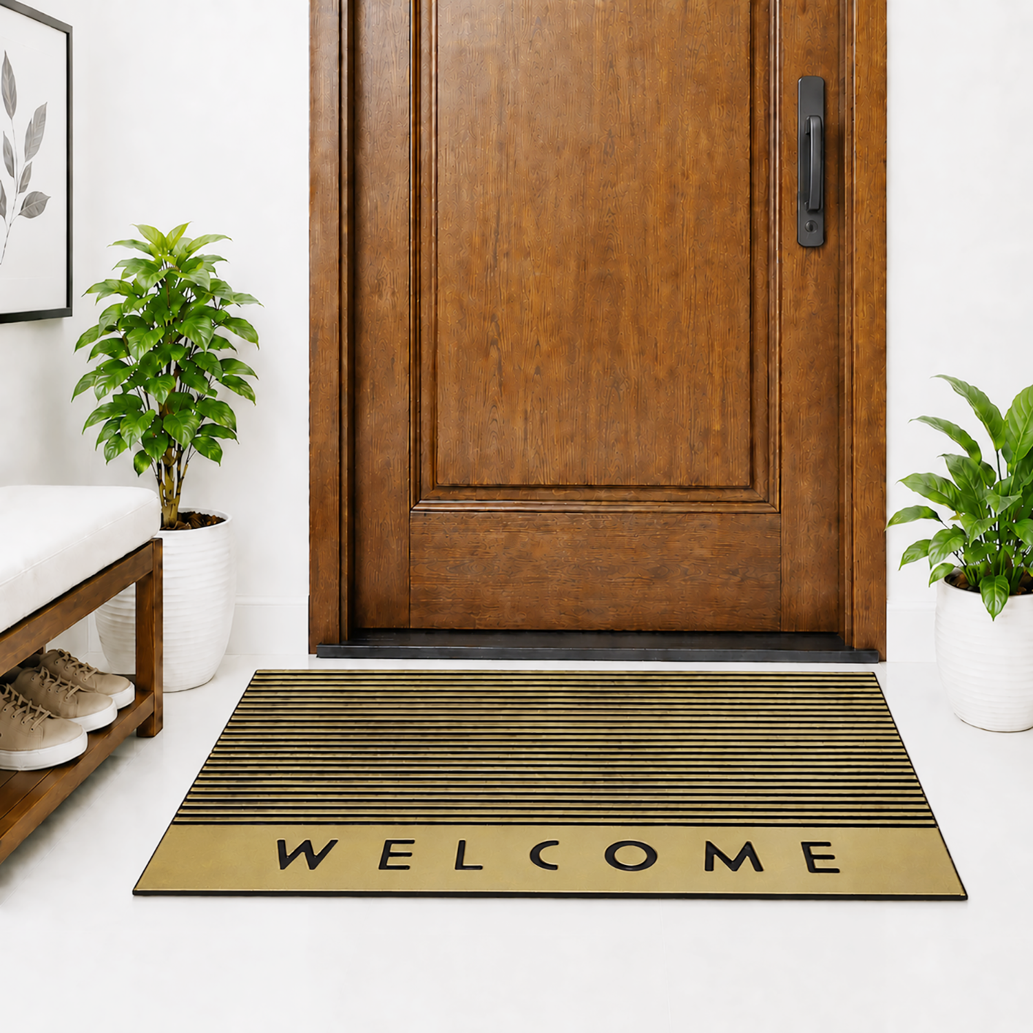 Rubber Door Mat Welcome Textured ( 45x75 cm Golden )