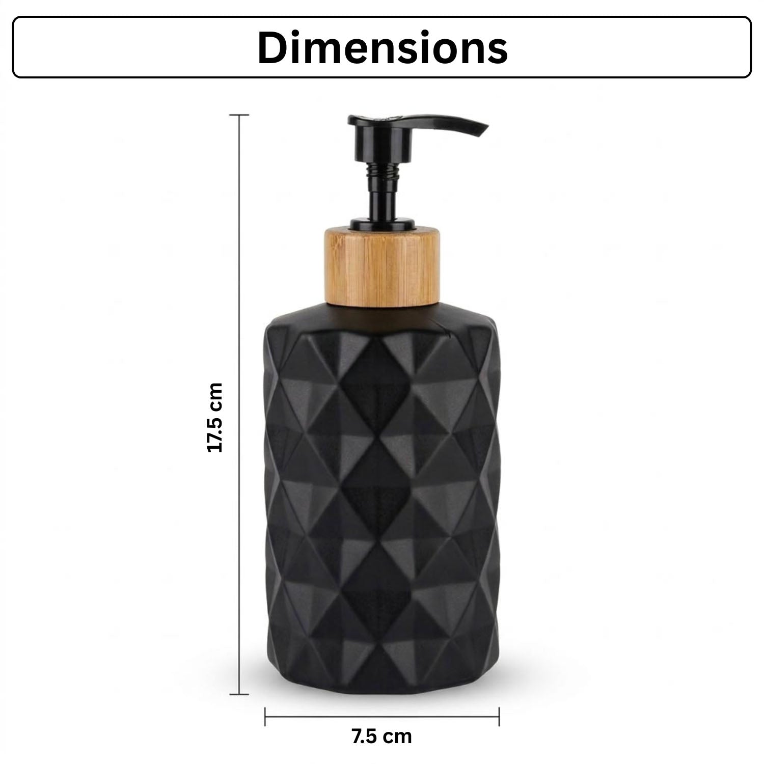 Faceted Pattern Glass Soap Dispenser For Bathroom And Kitchen Sink ( 17.5x7.5 cm Black )