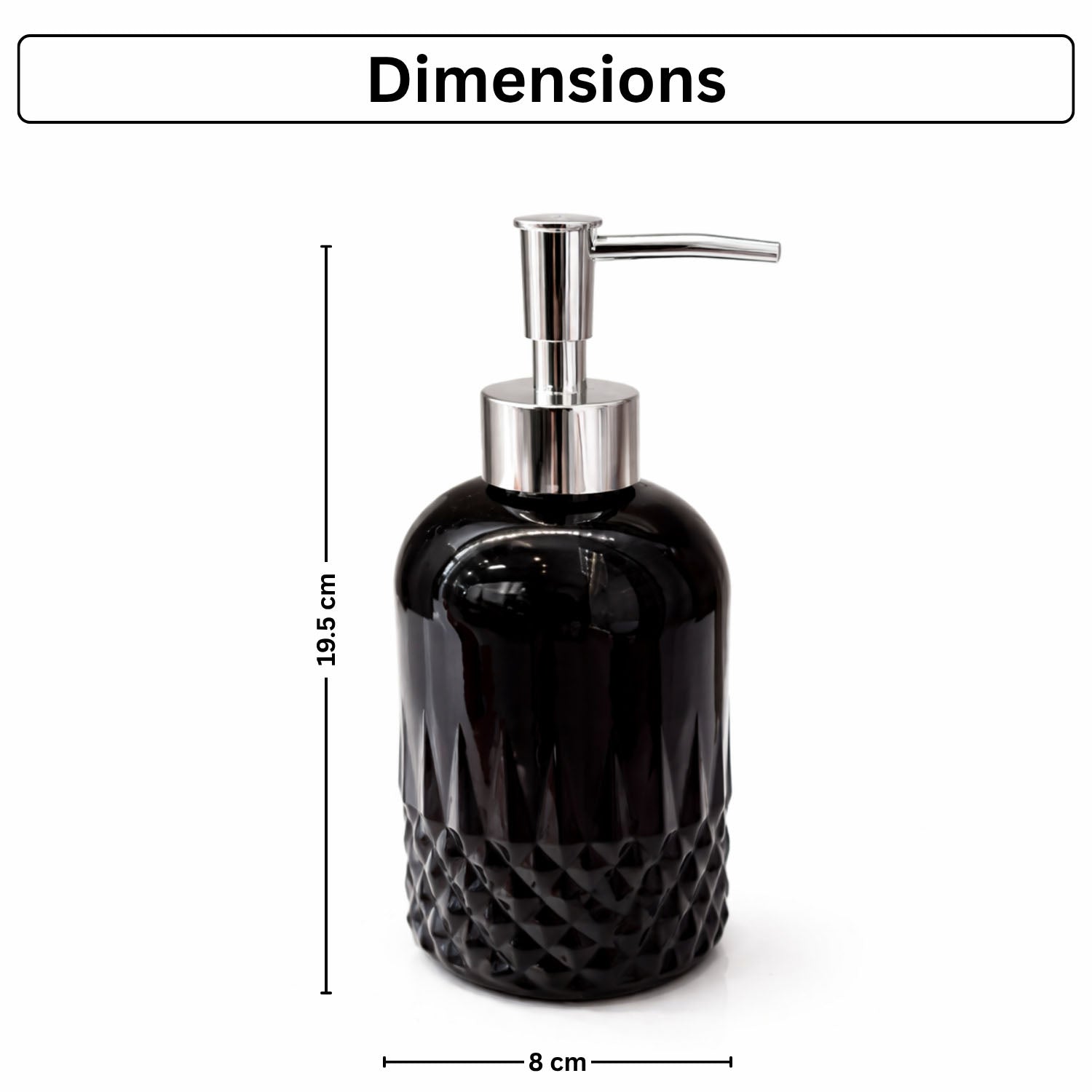 Diamond Cut Pattern Glass Soap Dispenser For Bathroom And Kitchen Sink ( 19.5x8 cm Black )
