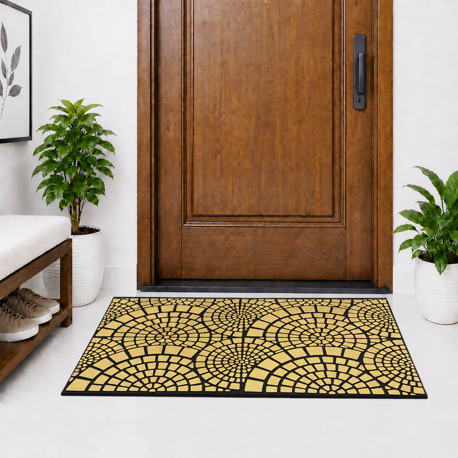 Rubber Door Mat Mosaic Textured ( 45x75 cm Golden )