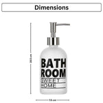 Bathroom Sweet Home Print Glass Soap Dispenser For Bathroom And Kitchen Sink ( 19.5x7.5 cm White )