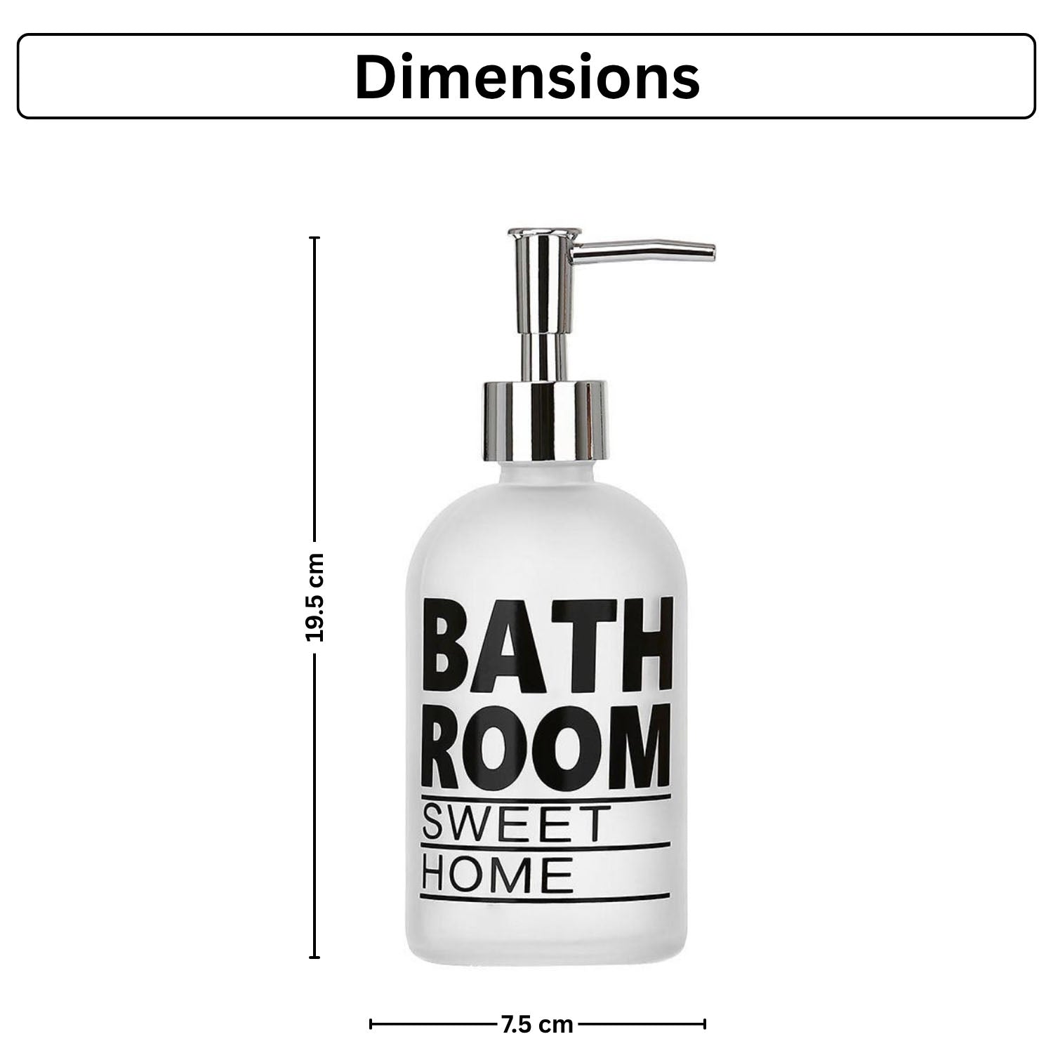 Bathroom Sweet Home Print Glass Soap Dispenser For Bathroom And Kitchen Sink ( 19.5x7.5 cm White )